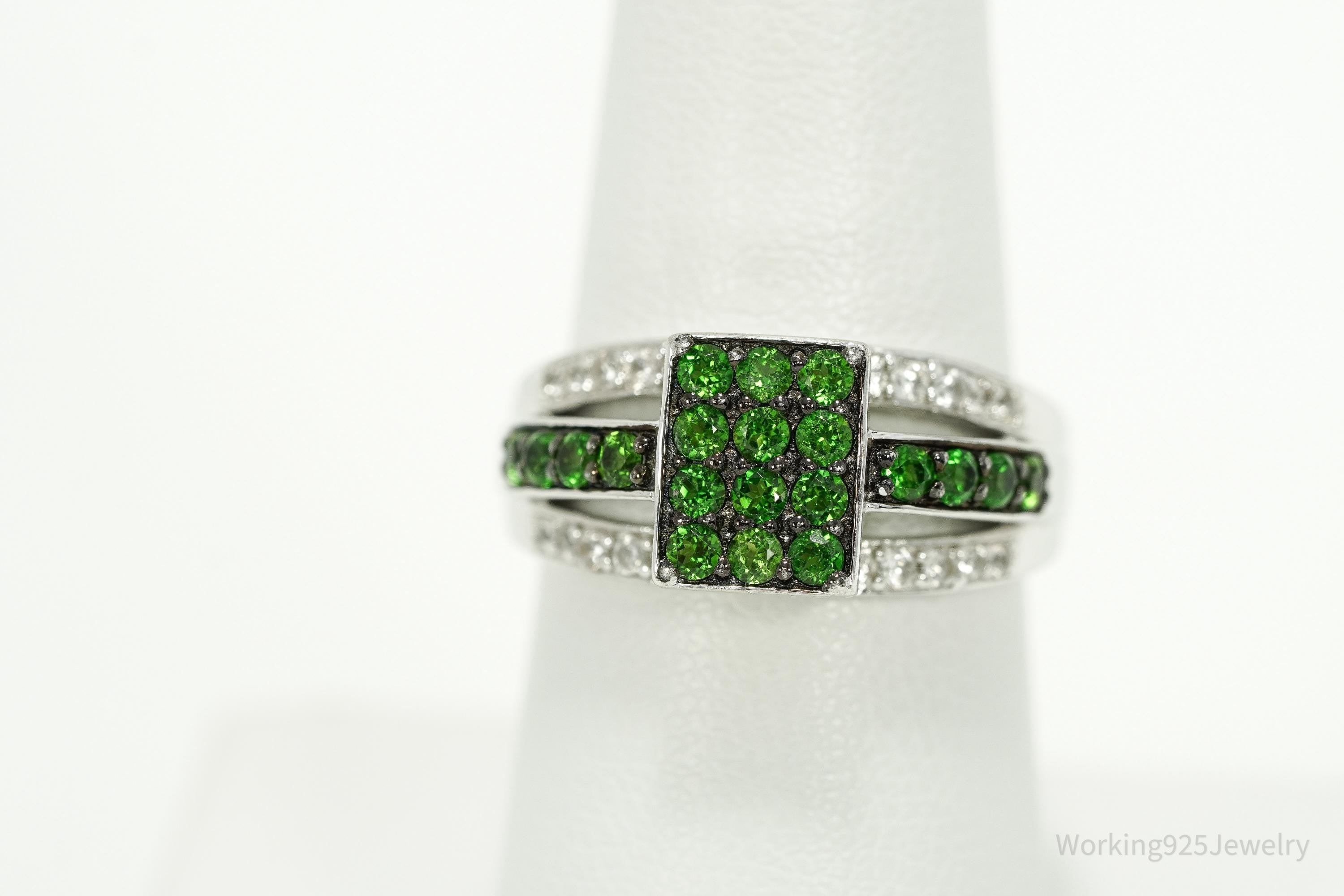 BBJ Green Chrome Diopside & Cubic Zirconia Sterling Silver Ring Size 6.75