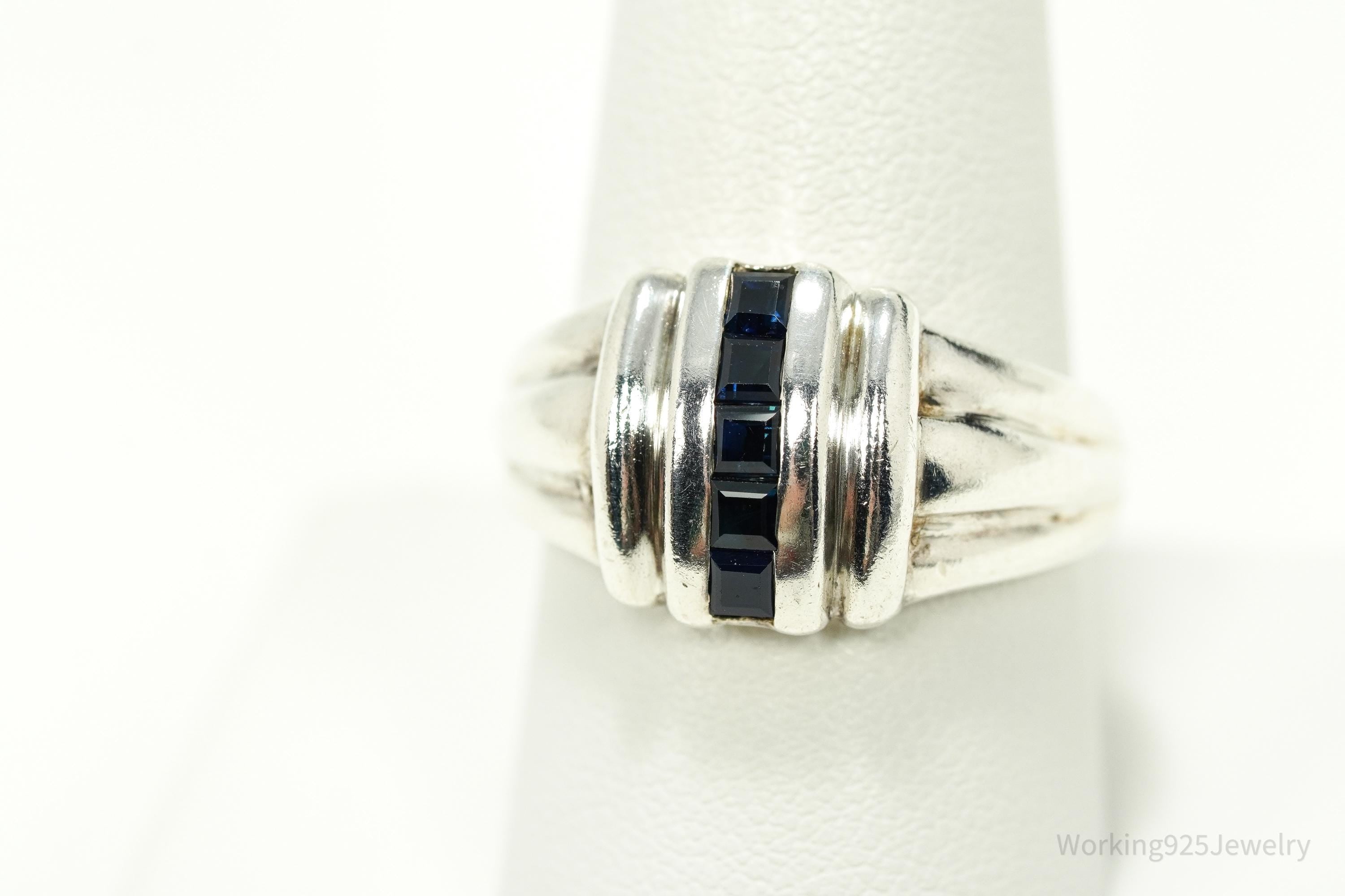 Vintage Blue Sapphire Sterling Silver Ring - Size 9.25