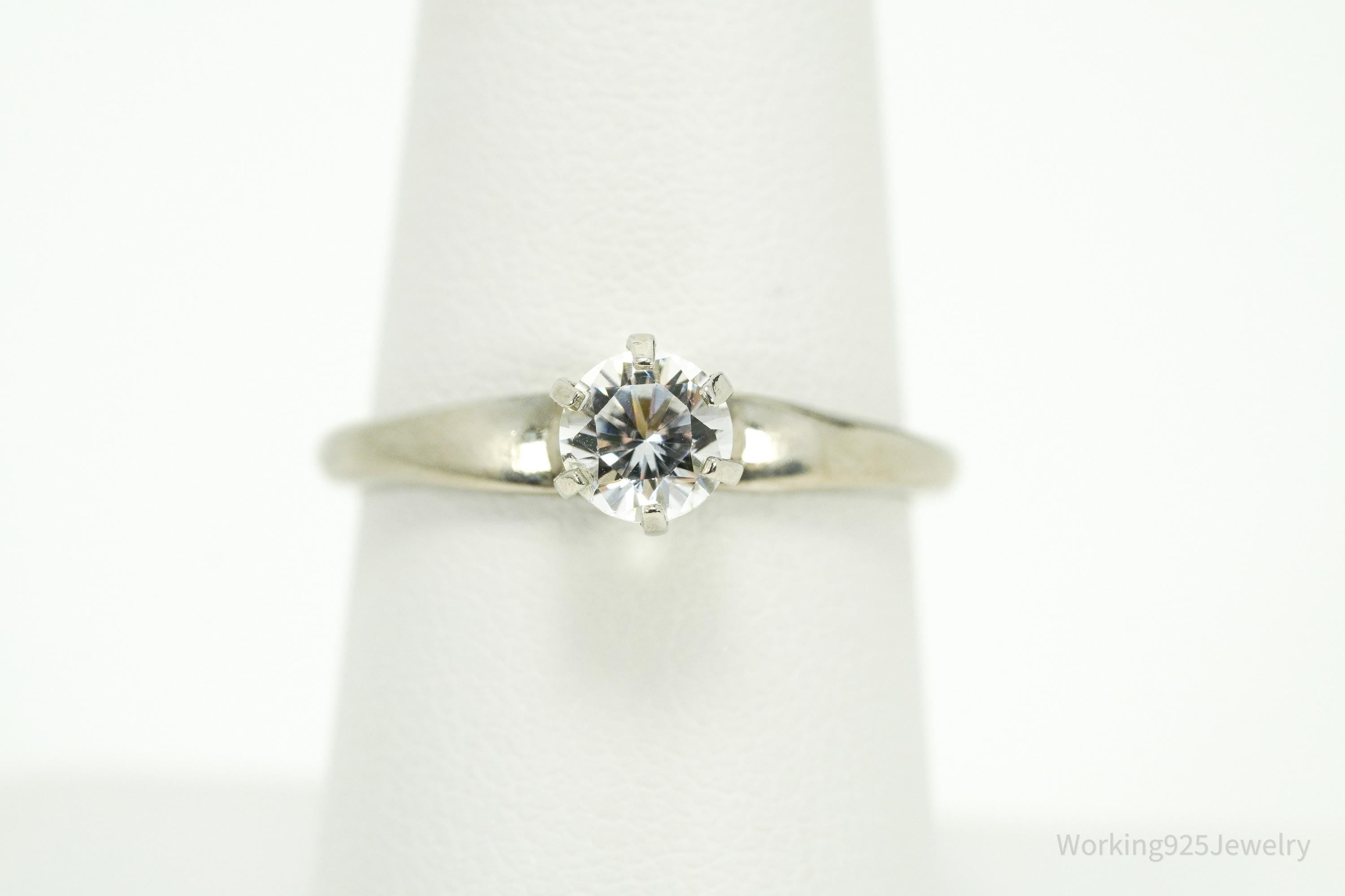 Vintage Designer Cubic Zirconia Sterling Silver Ring Size 7.75