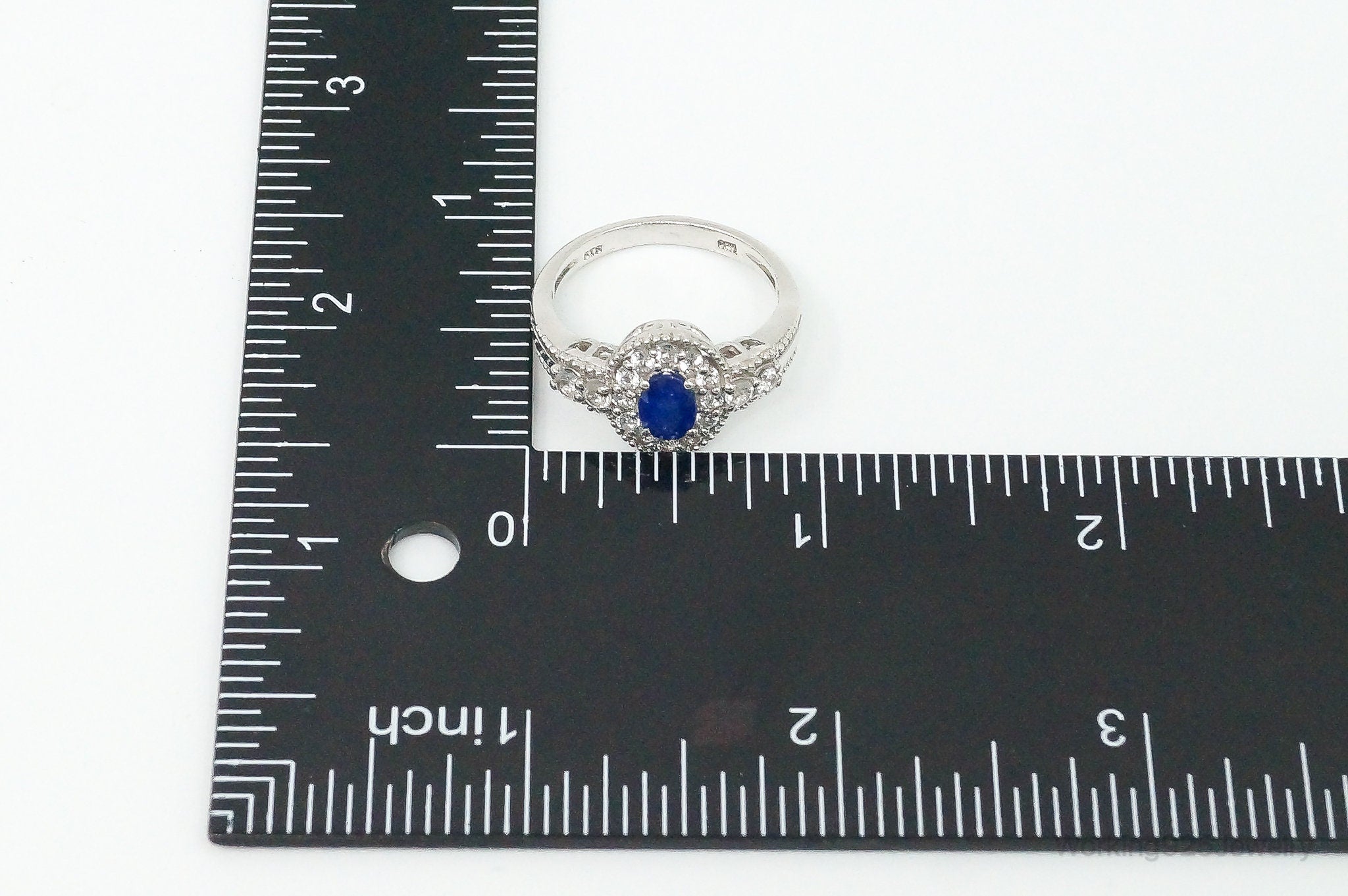 Vintage Sapphire Cubic Zirconia Sterling Silver Ring Size 10