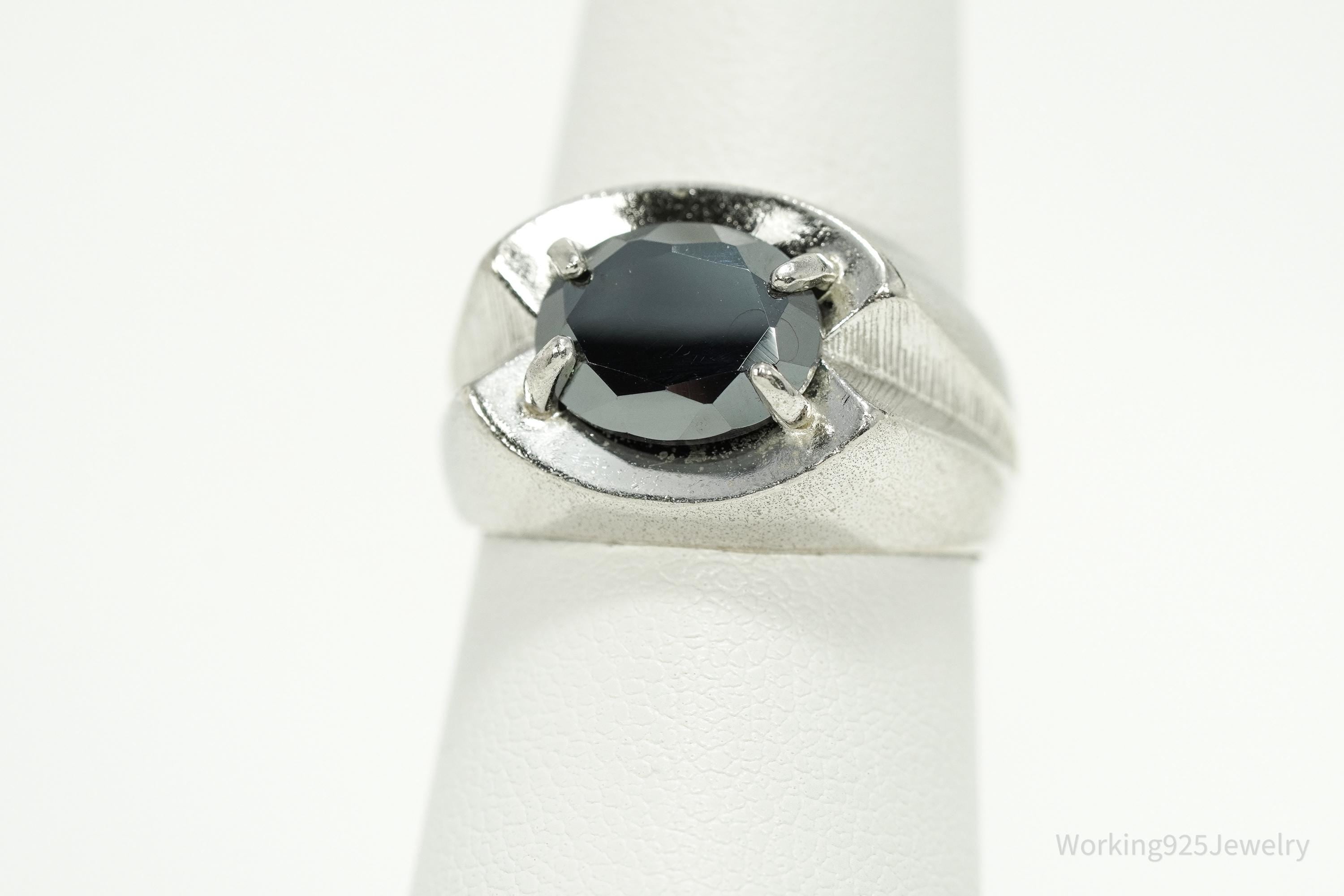 Vintage MCM Vargas Mfg. Co. Hematite Sterling Silver Ring - Size 7