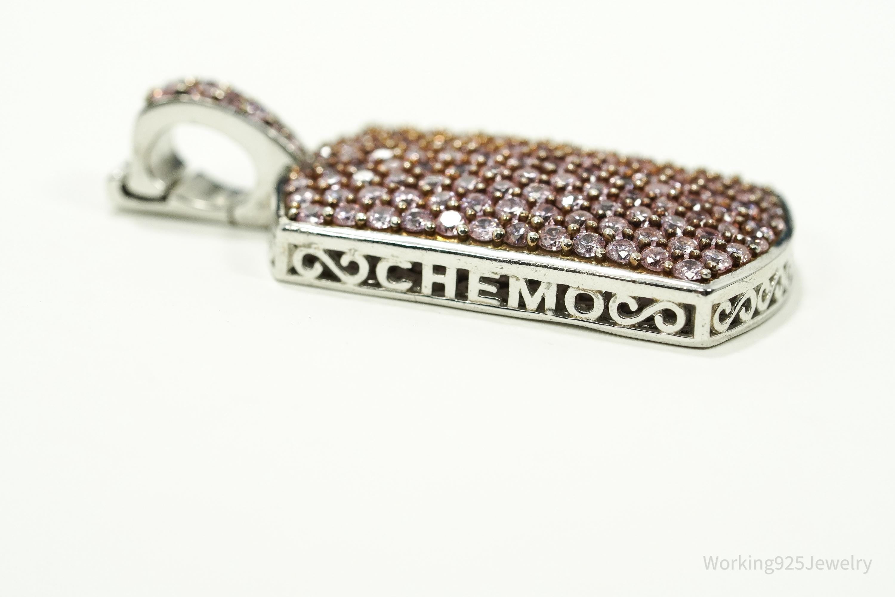 Vintage SJD Pink Cubic Zirconia Sterling Silver Pendant