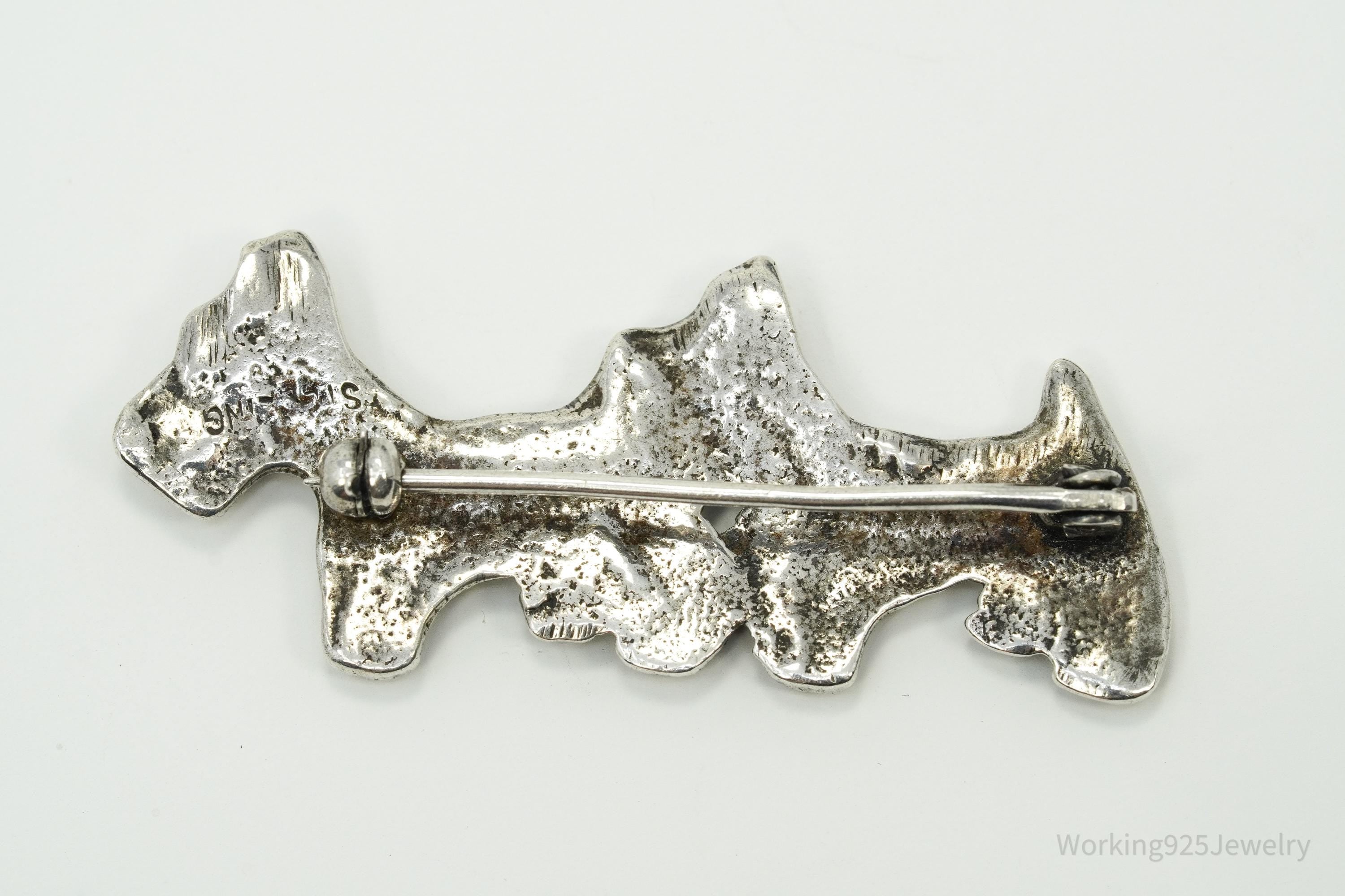 Vintage Scottish Scottie Dogs Sterling Silver Brooch Pin