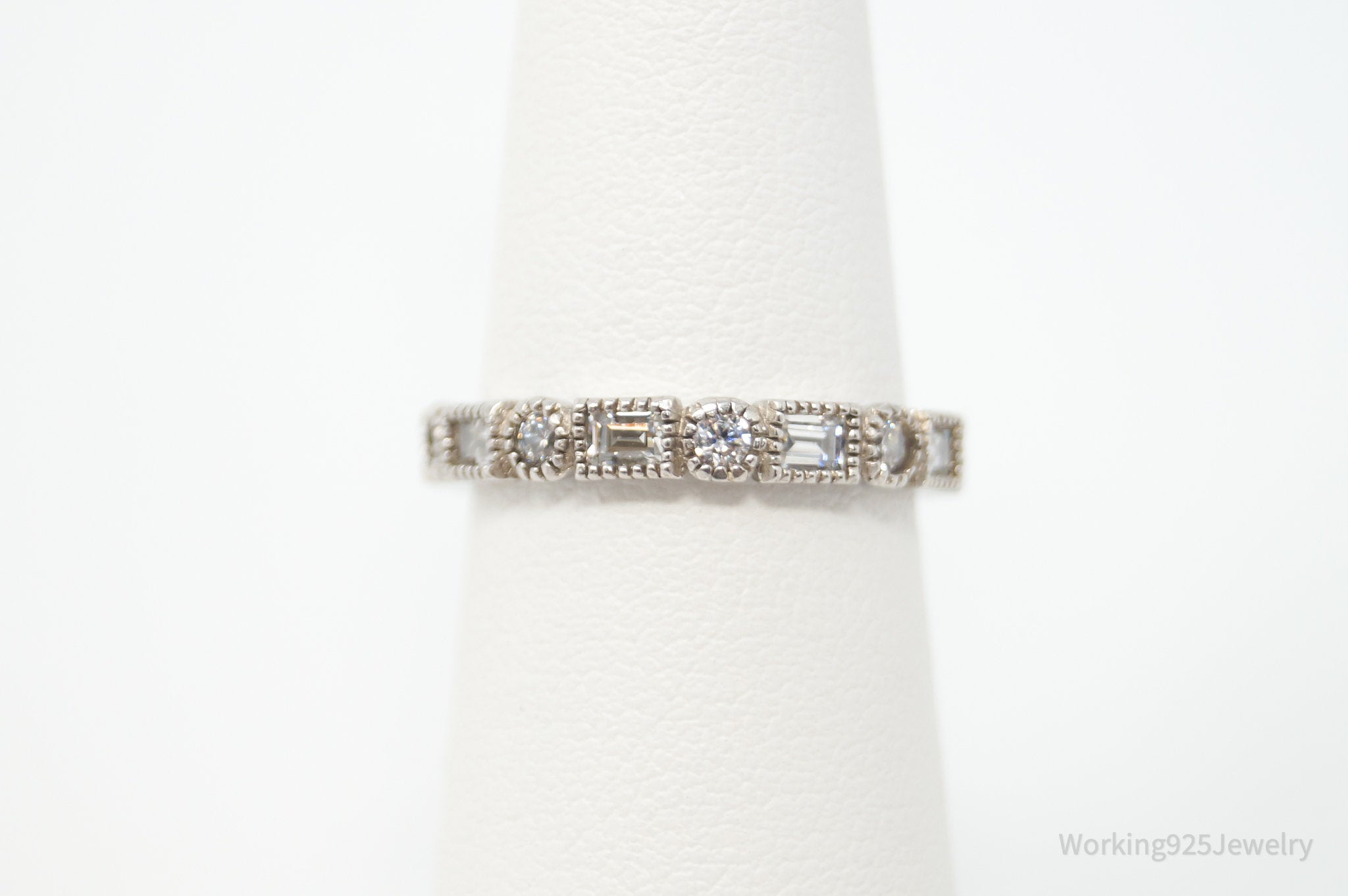 Vintage Eternity Band Cubic Zirconia Sterling Silver Band Ring - Sz 5