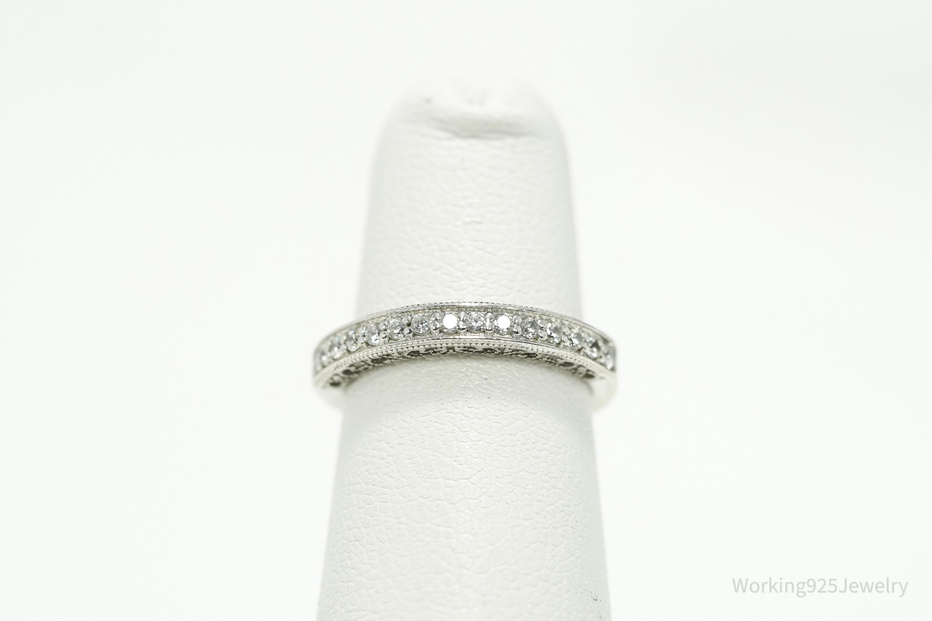 Vintage Cubic Zirconia Sterling Silver Band Ring - Size 3.25