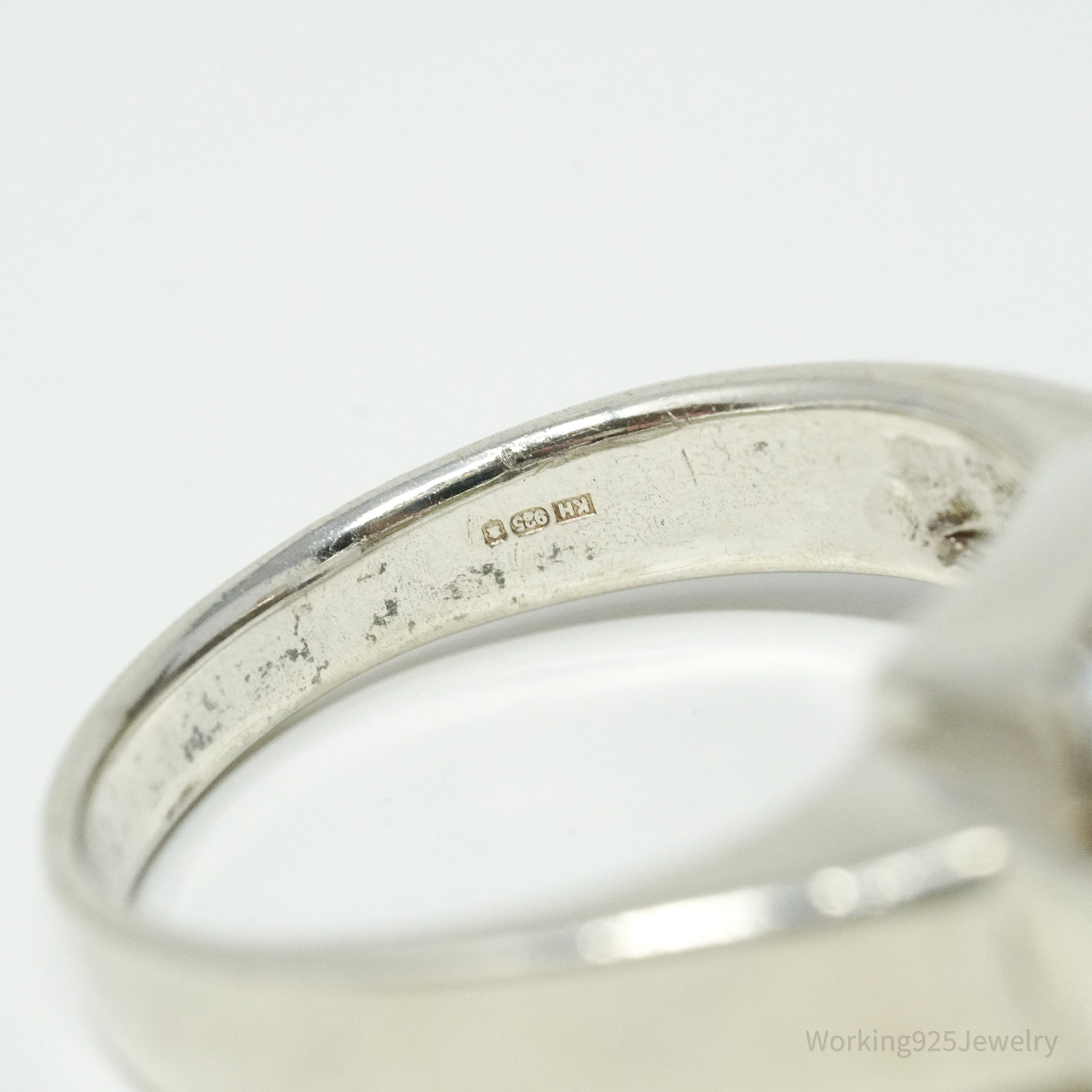 Vintage Large Cubic Zirconia Sterling Silver Ring Size 8.25