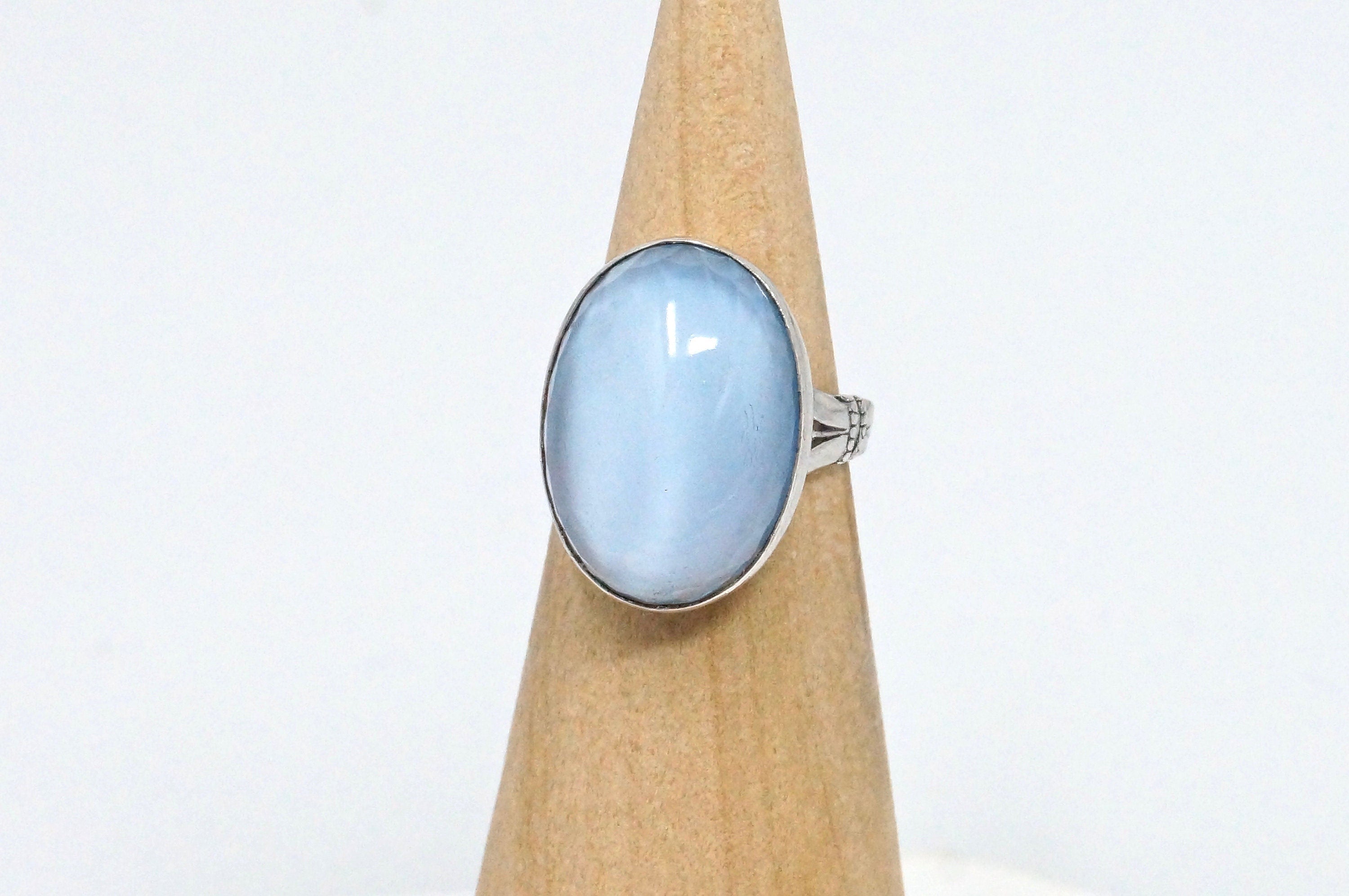 STUNNING Vintage Early 1900s Designer Blue Glass Sterling Silver Statement Ring - Size 3.5