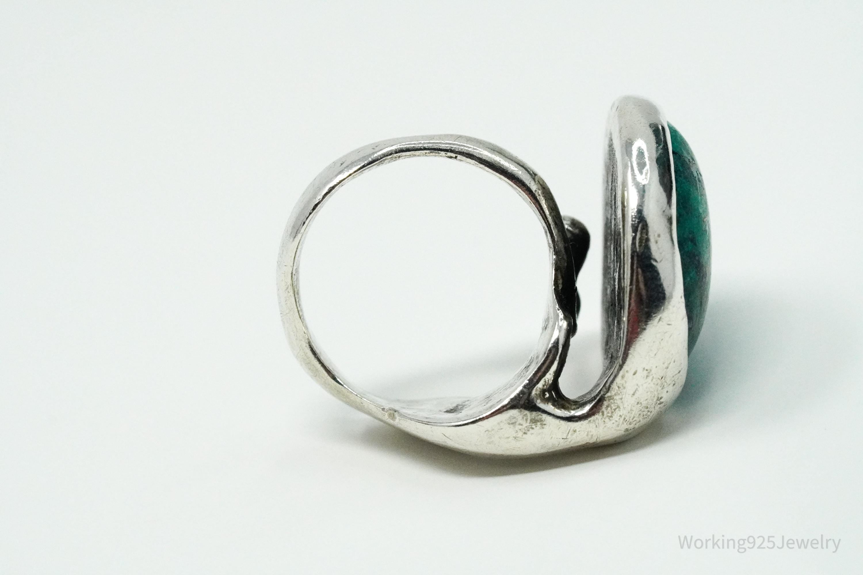 Vintage Azurite Malachite Modernist Style Silver Ring - Size 6.5