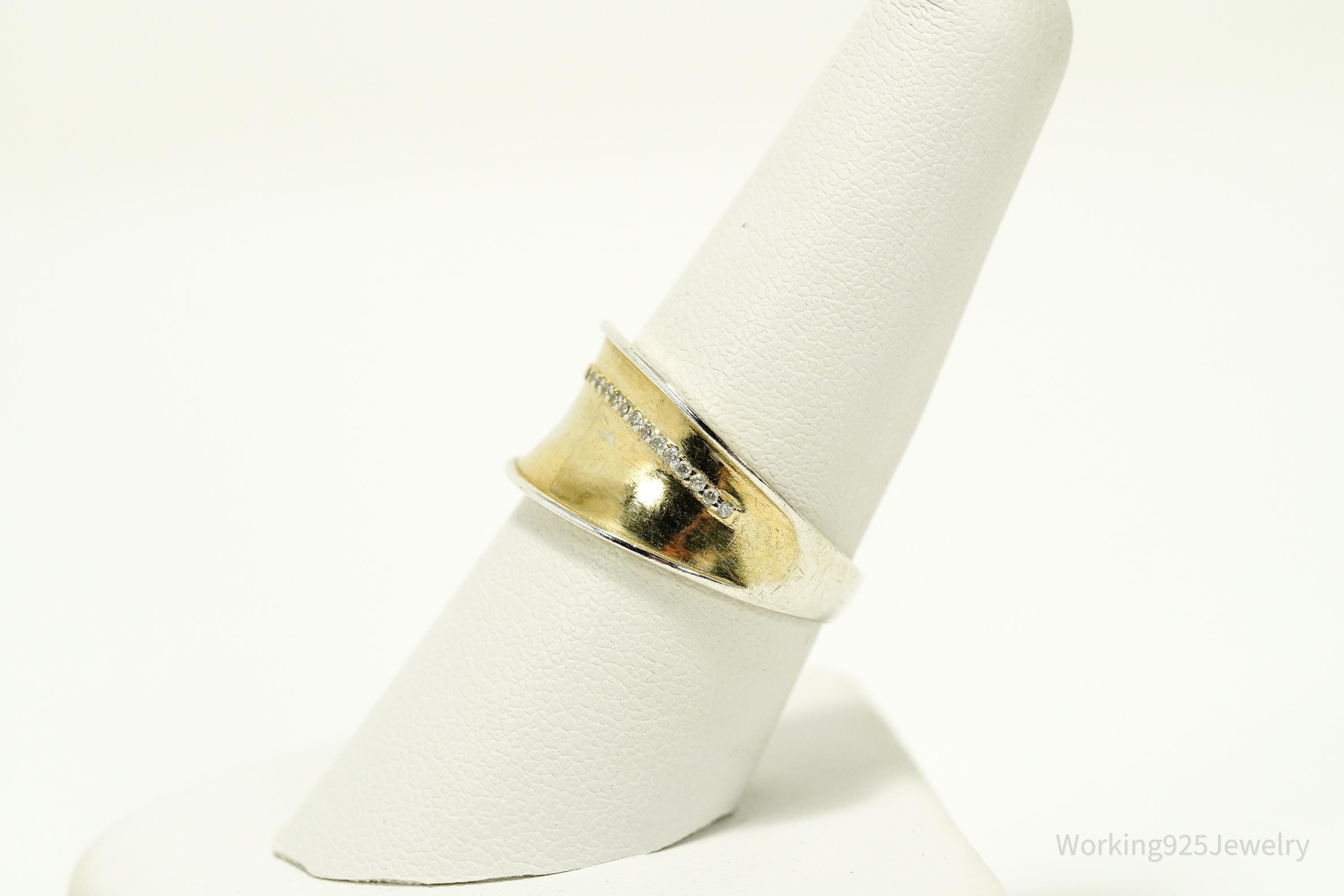 Vintage Cubic Zirconia Gold Vermeil Sterling Silver Ring - Size 8