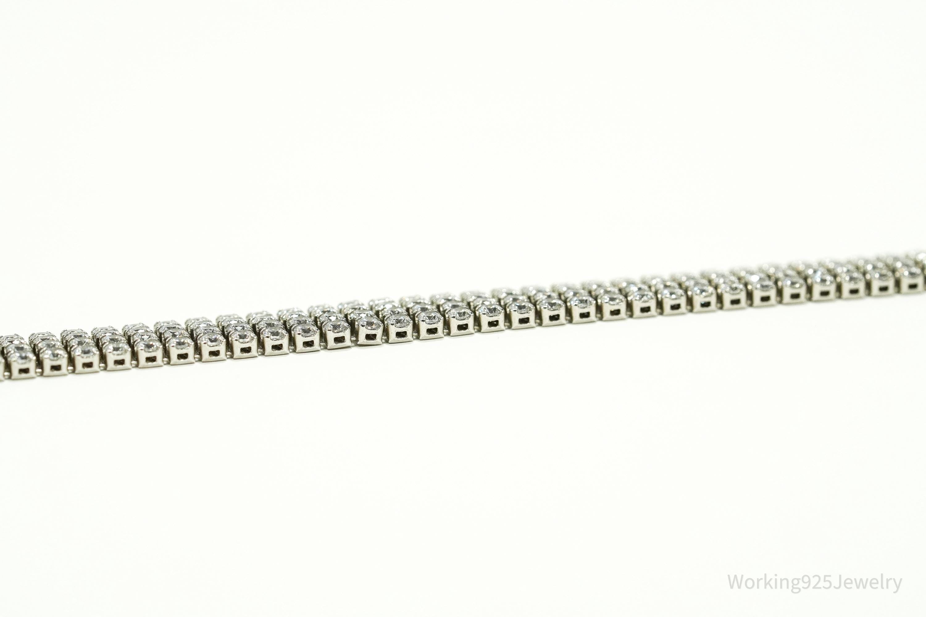 Vintage Cubic Zirconia Sterling Silver Mesh Style Bracelet - 7 1/8"