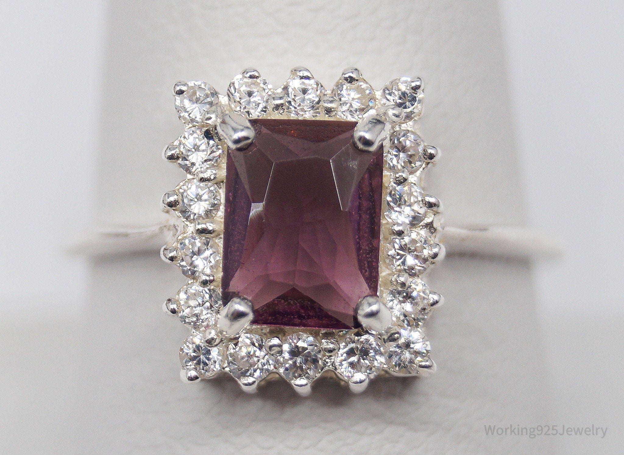 Vintage Amethyst Cubic Zirconia Sterling Silver Ring - Size 8.75