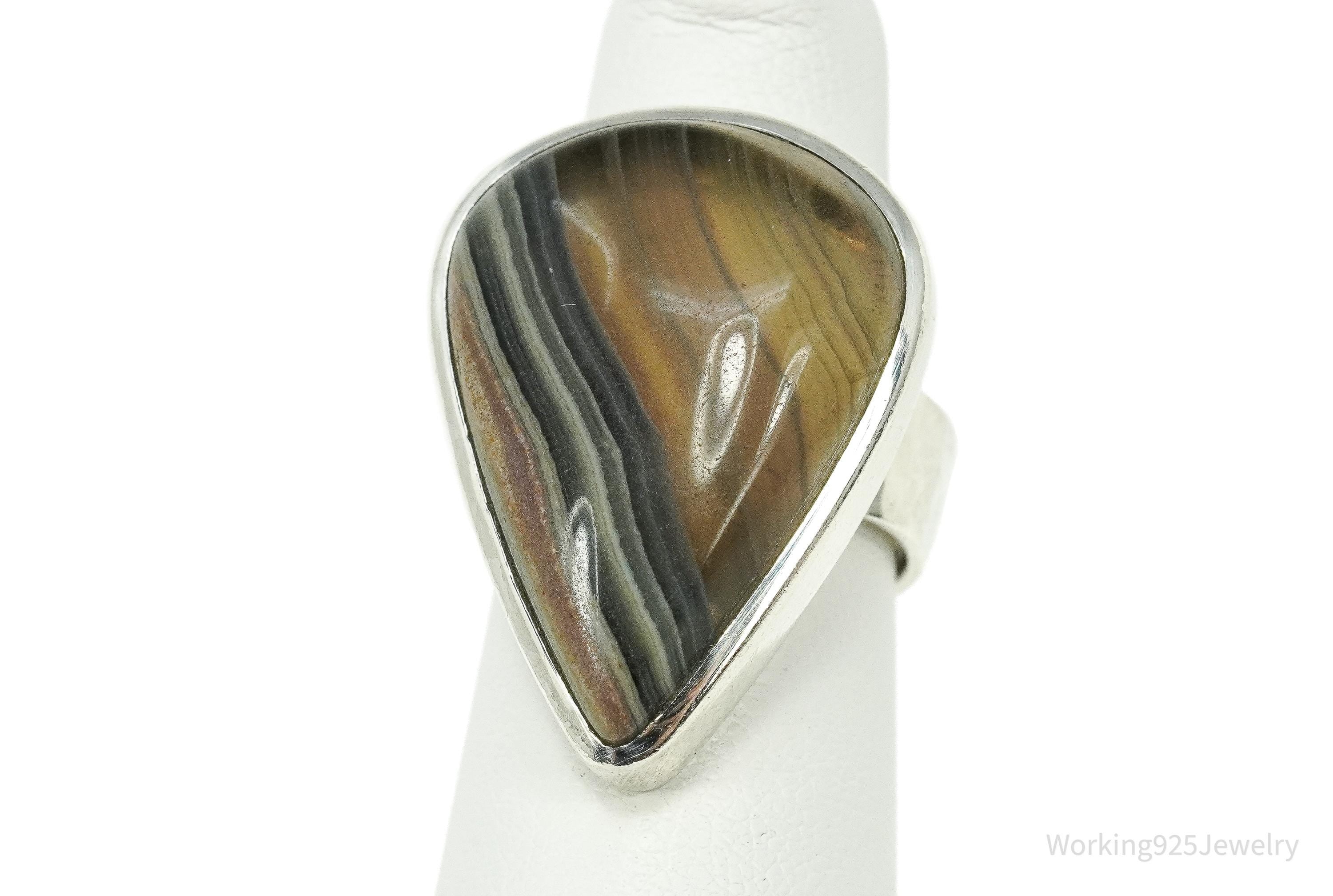 Vintage Large Lace Agate Sterling Silver Ring - Size 6.25