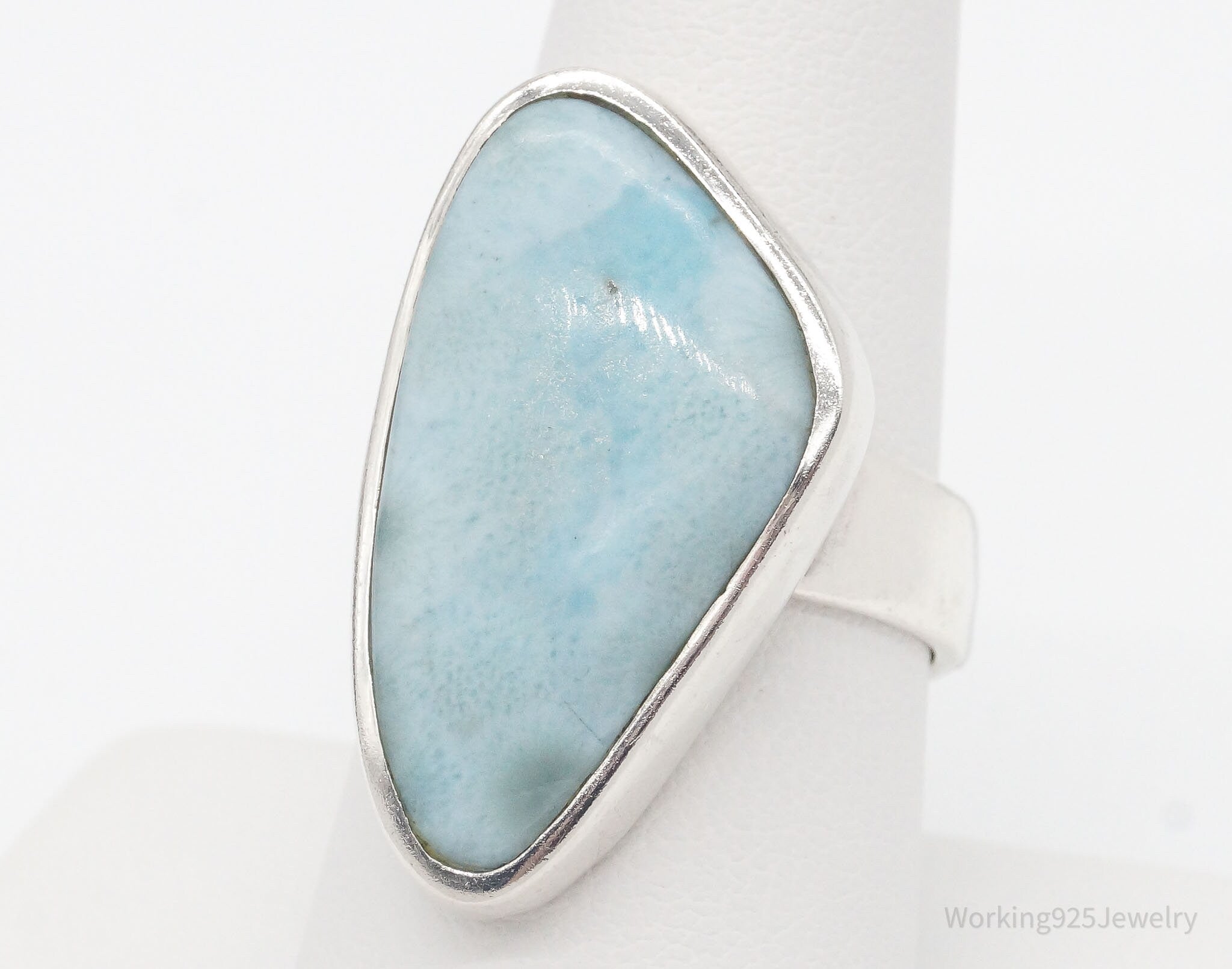 Vintage Designer SJ Blue Larimar Sterling Silver Ring - Size 8.75 Adustjable