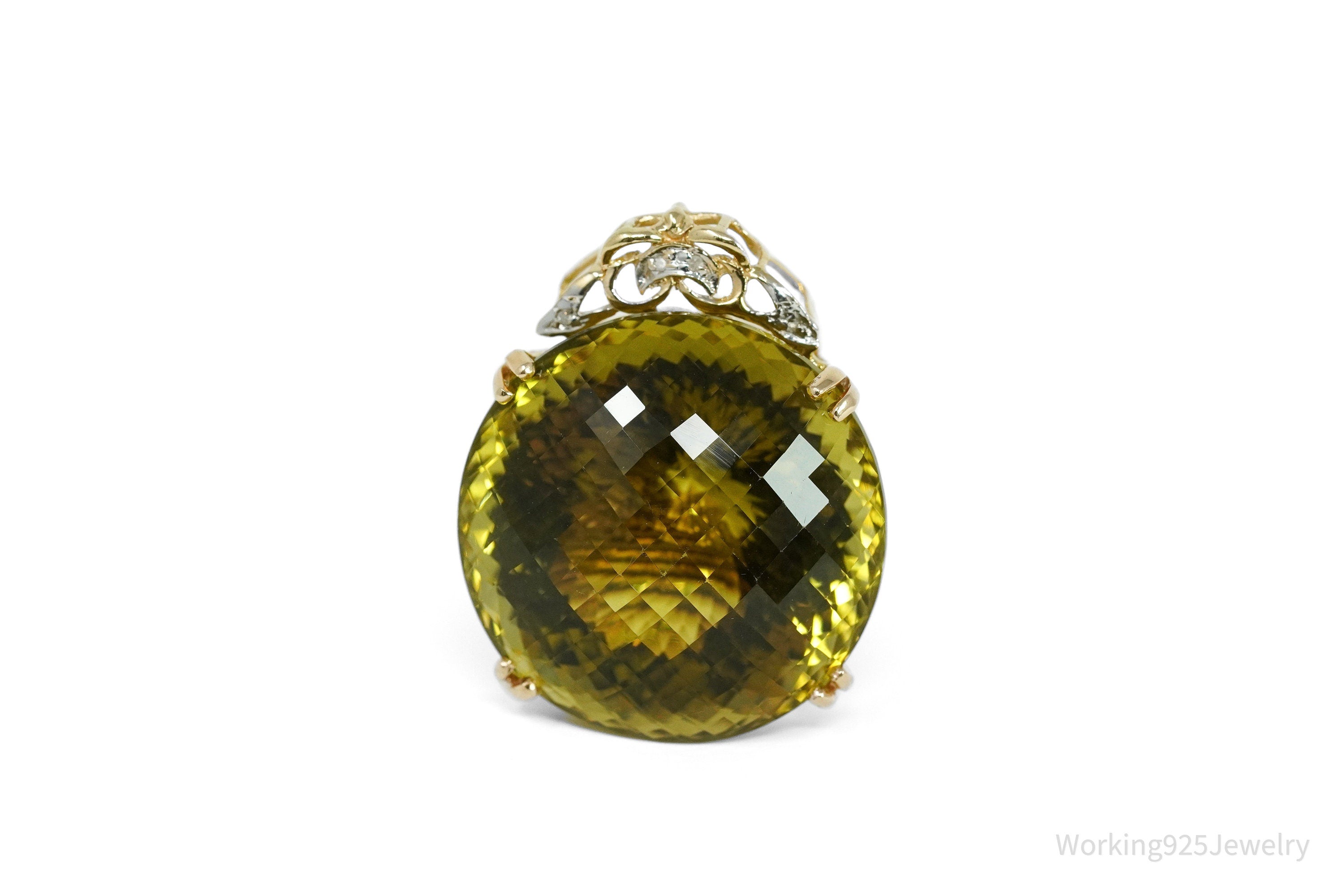 Large Citrine & Diamonds 14K Yellow Gold Ring - Size 8.25