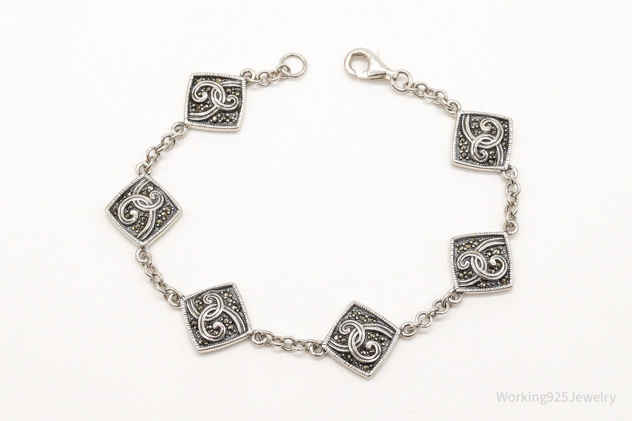 Vintage Art Deco Style Marcasite Sterling Silver Bracelet