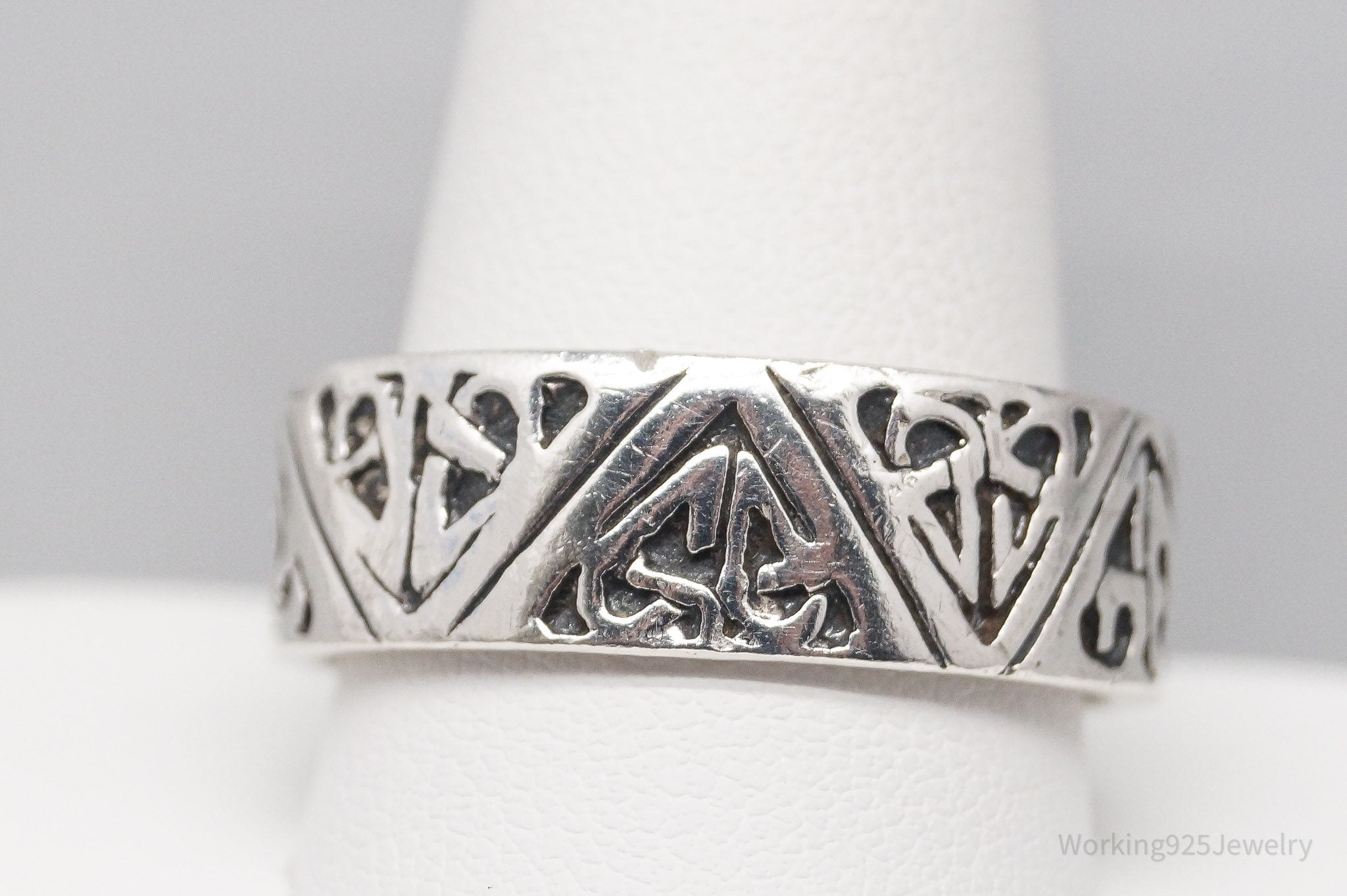 Vintage Celtic Knots Sterling Silver Band Ring - Size 13