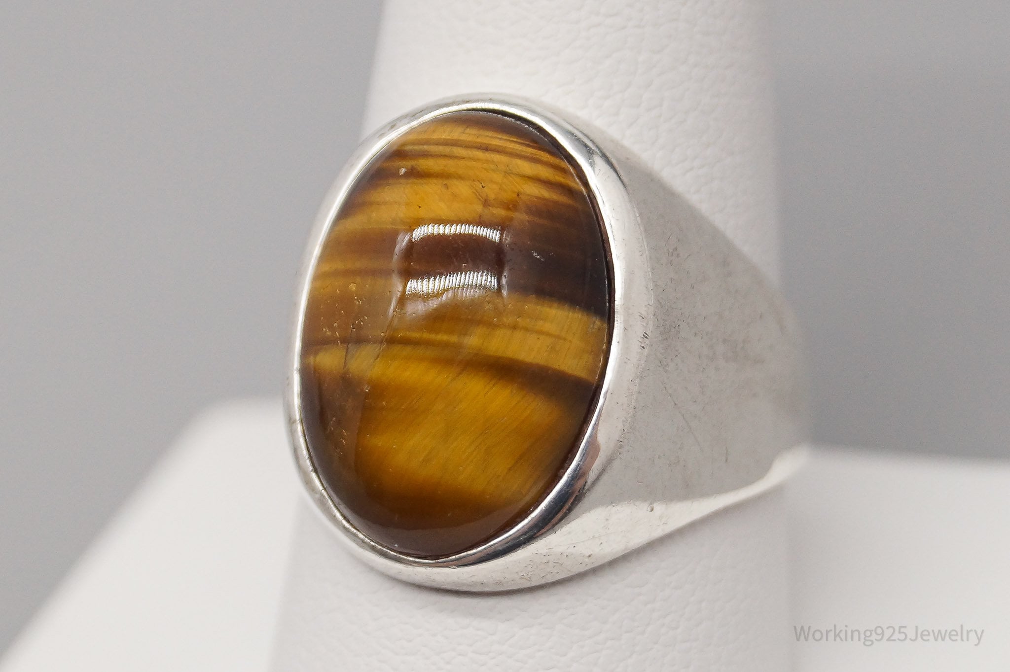 Vintage Large Tigers Eye Sterling Silver Ring - Size 9.75