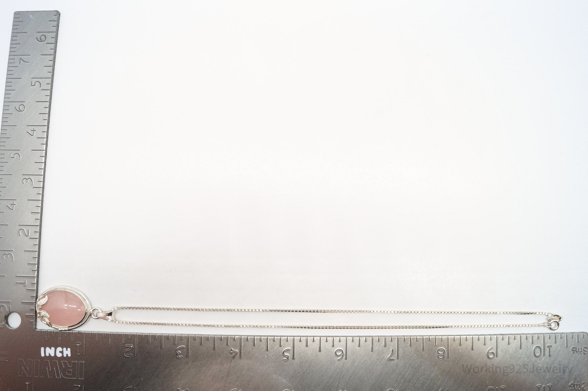 Vintage Large Rose Quartz Sterling Silver Necklace 18"