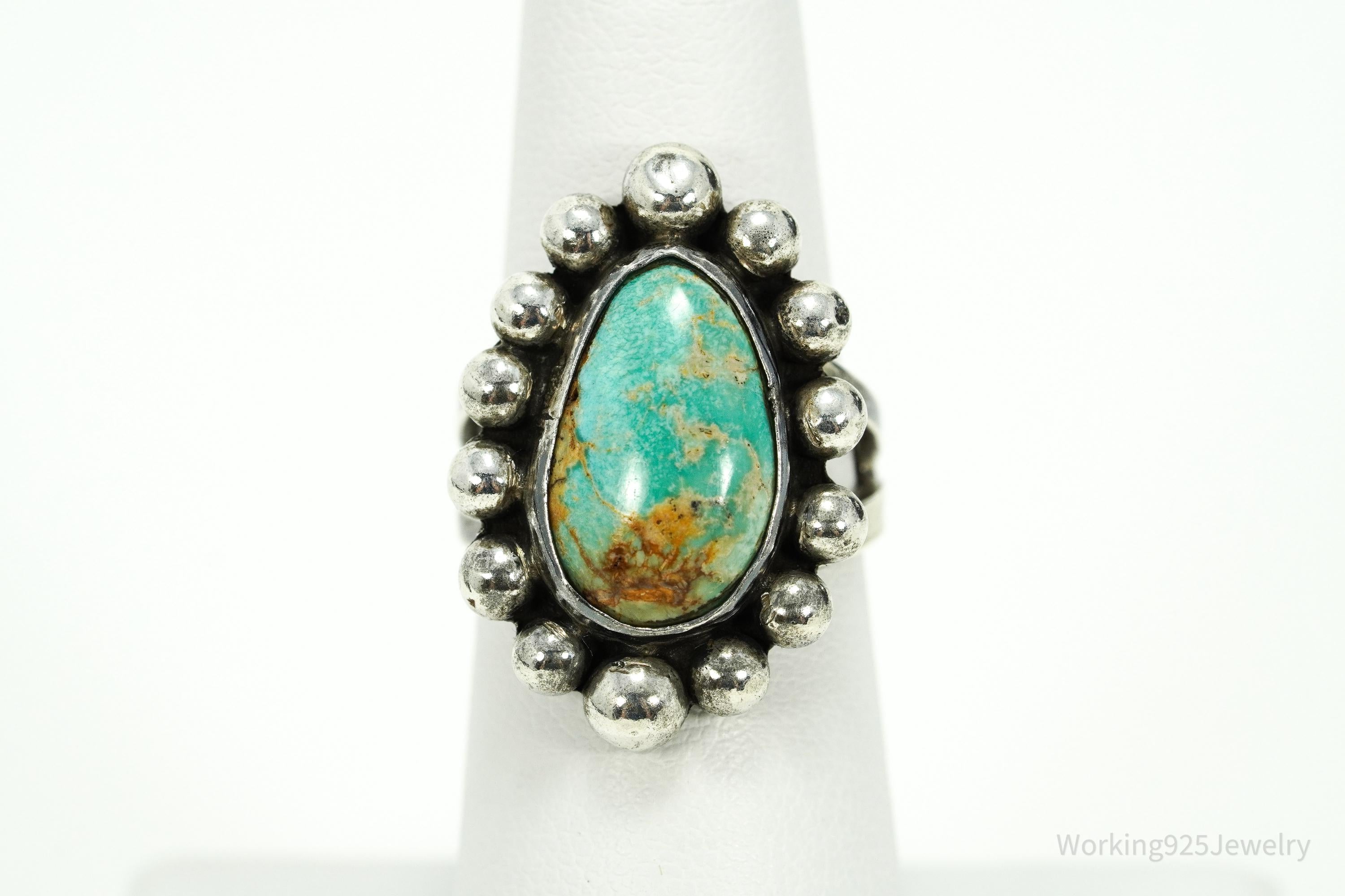 Vintage Handmade Native American Turquoise Silver Ring - Size 5.75