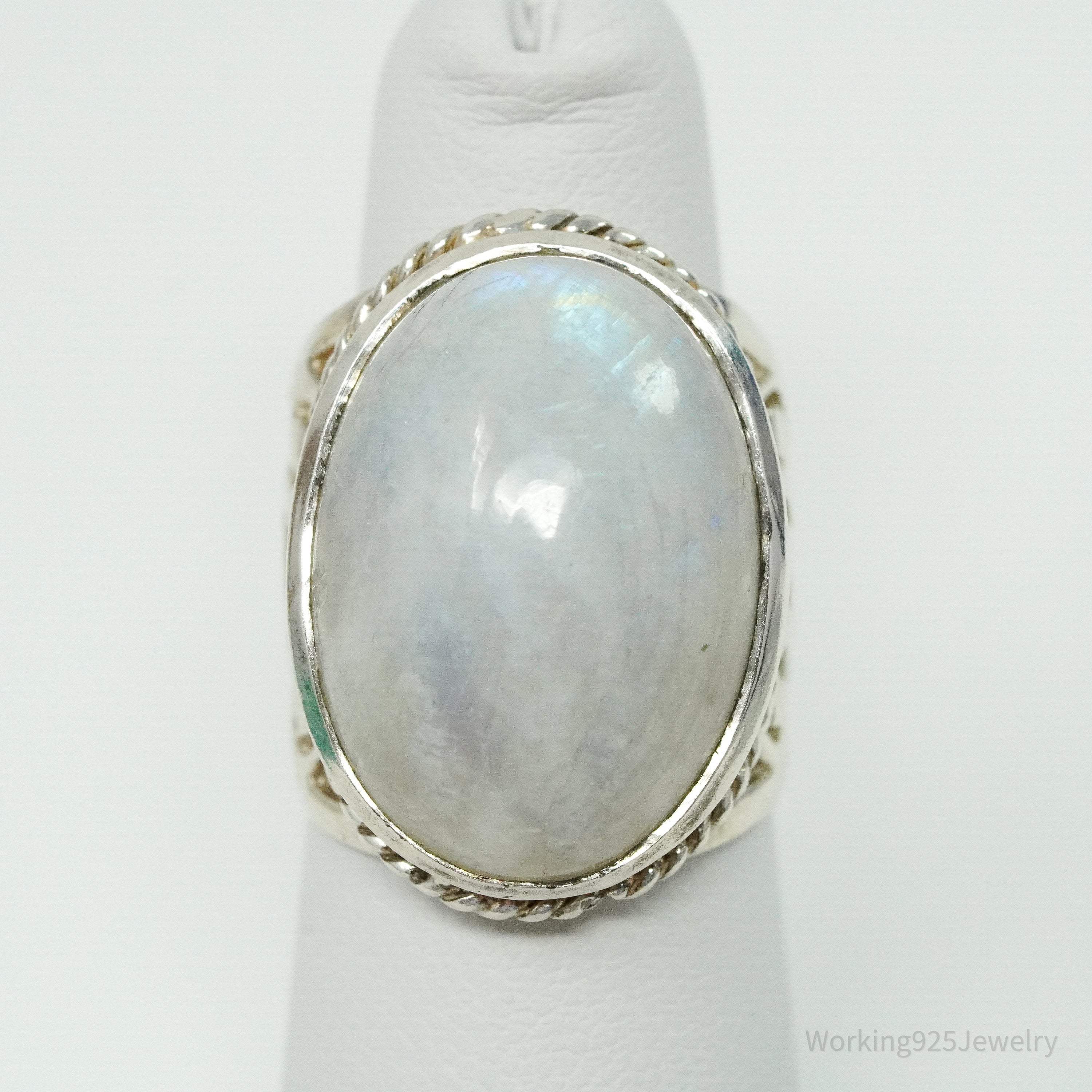 Vintage Large Moonstone Sterling Silver Ring - Size 5.75
