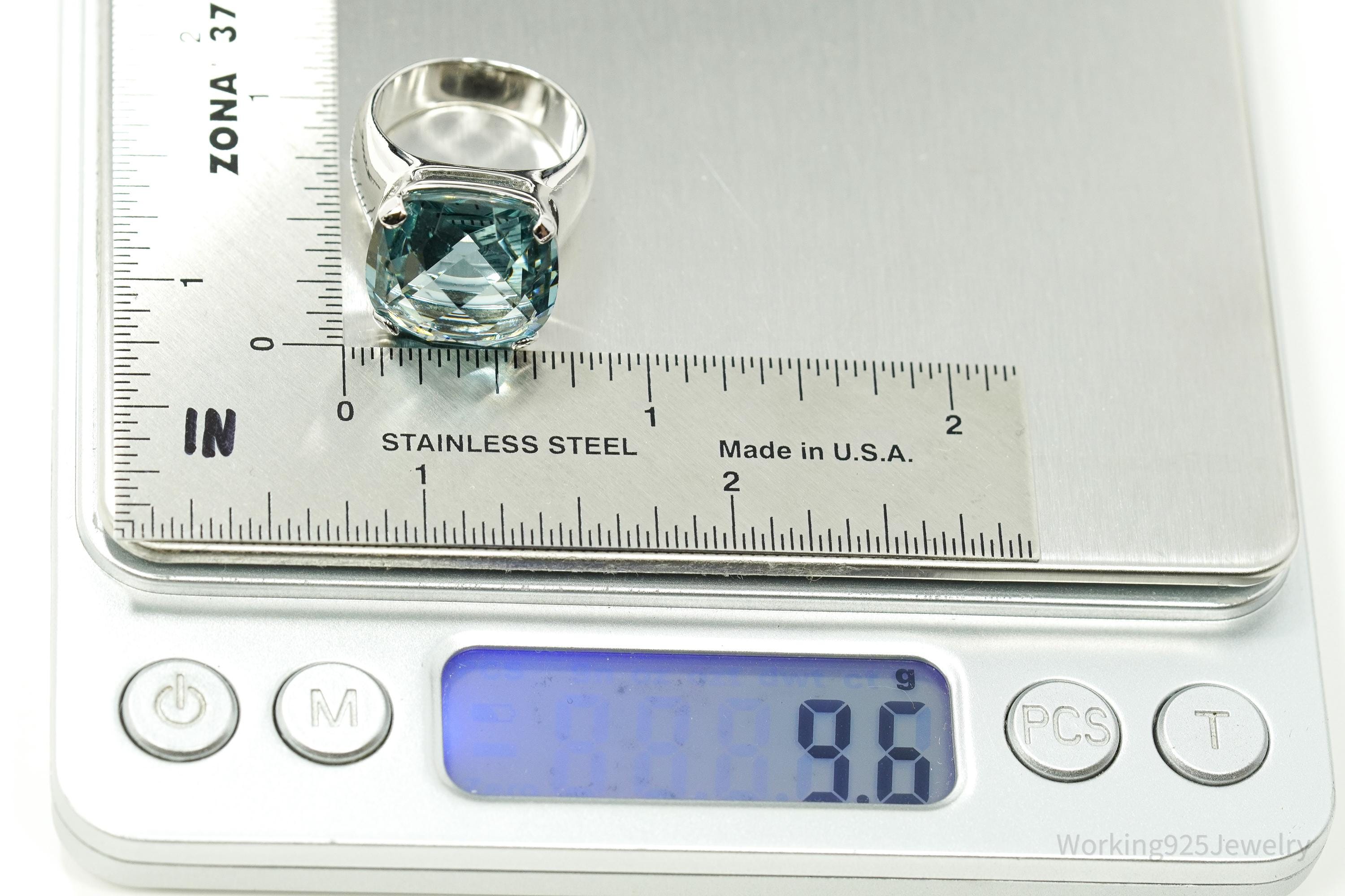 Vintage Blue Swarovski Crystal Silver Ring Size 6.75