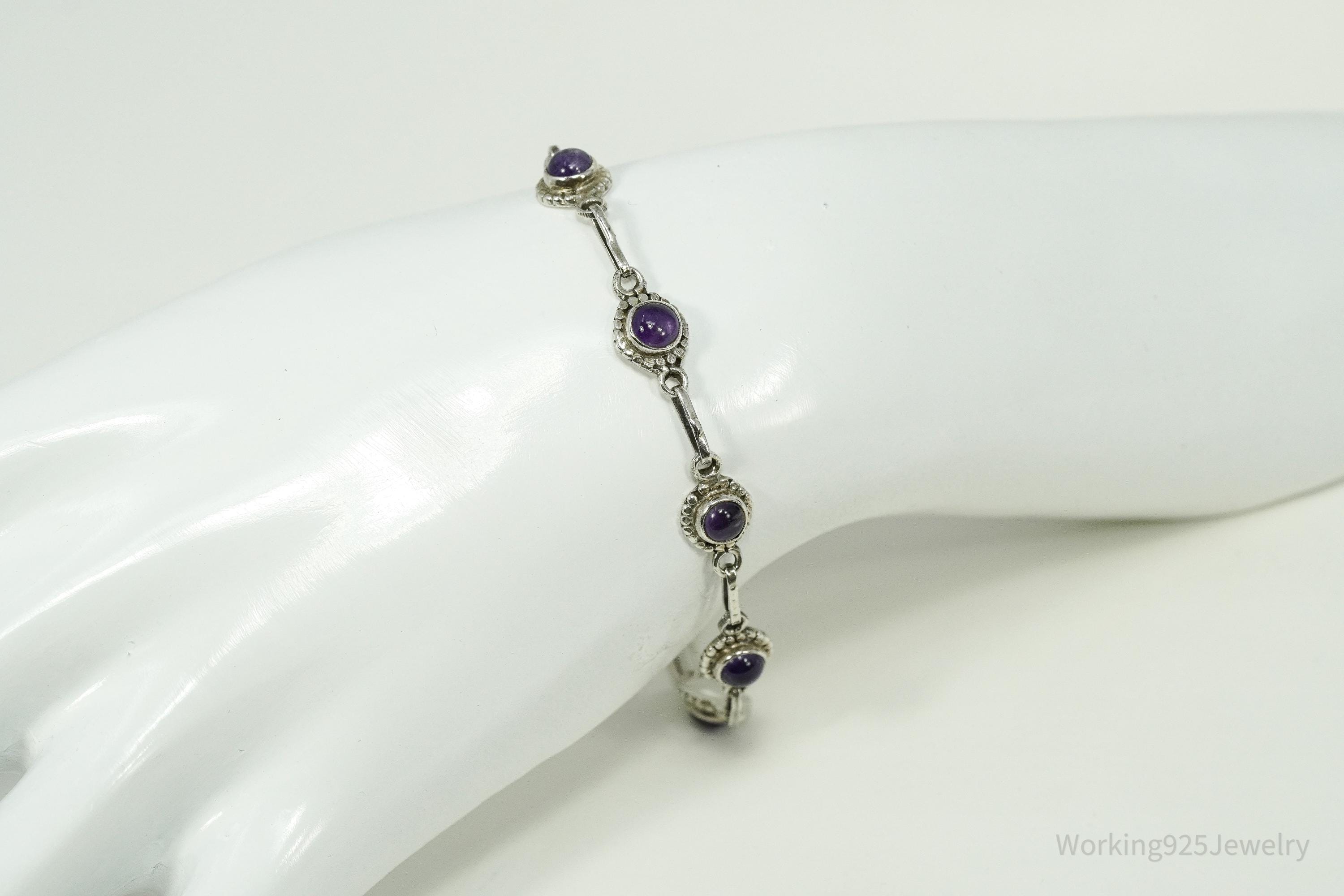 Vintage Amethyst Sterling Silver Toggle Bracelet 7 5/8"