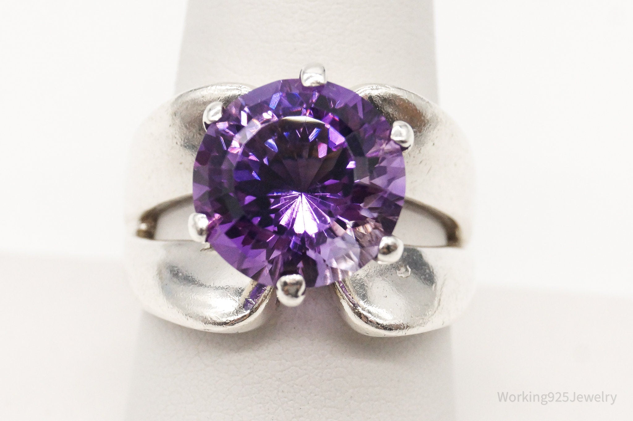 Vintage Large Purple Cubic Zirconia Sterling Silver Ring - Size 9