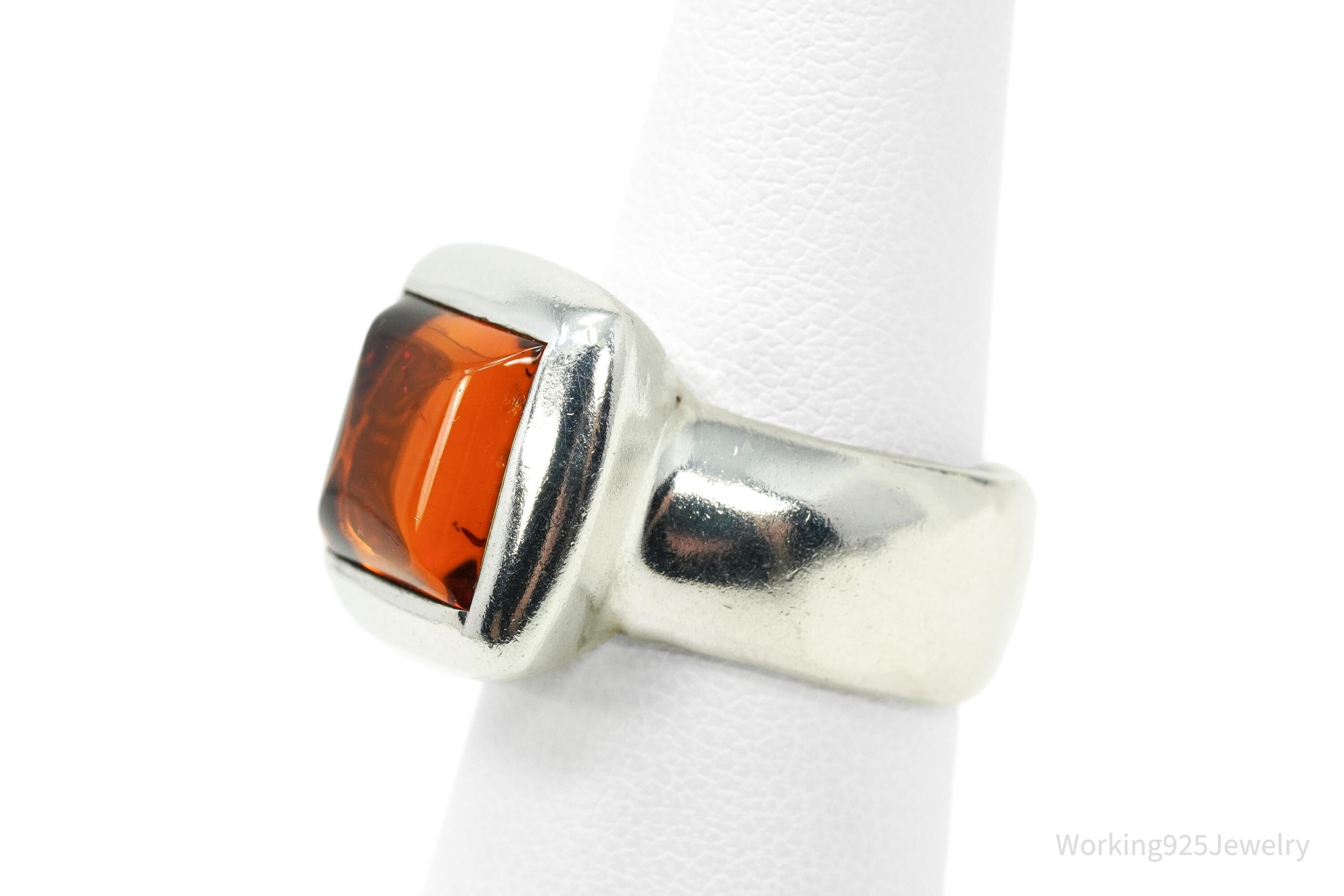 Vintage Joseph Esposito Sig Amber Sterling Silver Ring - Size 6