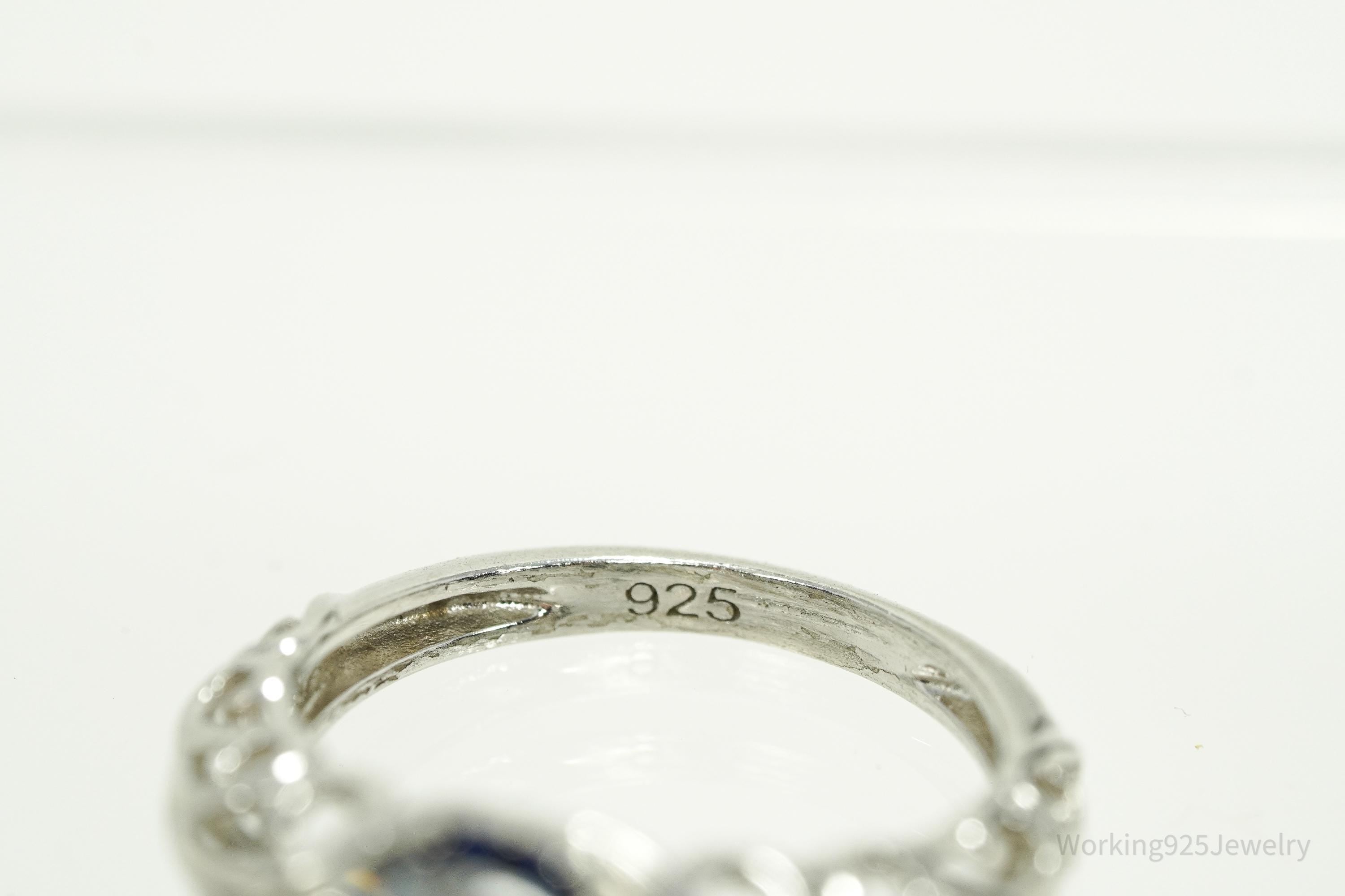 White Cubic Zirconia & Blue Spinel Sterling Silver Ring - Size 5