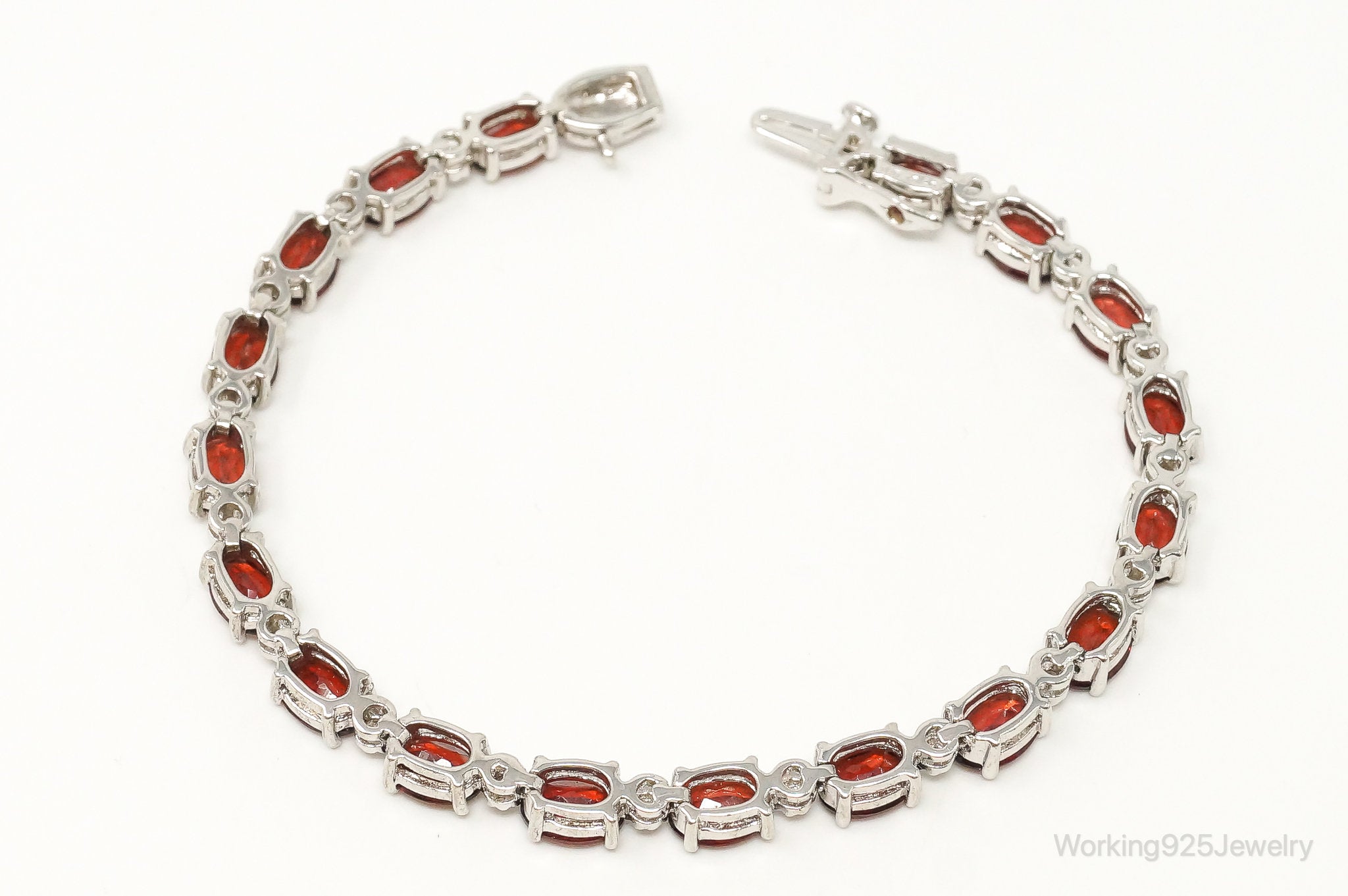 Vintage Red Garnet 2 Diamond Sterling Silver Bracelet