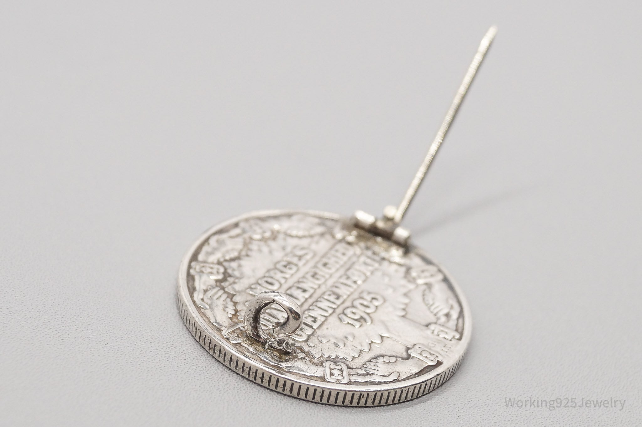 Antique Norway 1906 Silver 2 Kroner Silver Coin Brooch Pin