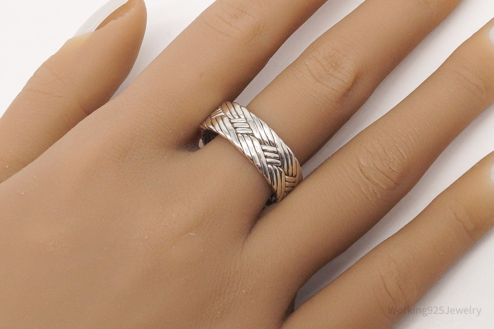 Vintage Weave Rope Braid Sterling Silver Band Ring - Size 11