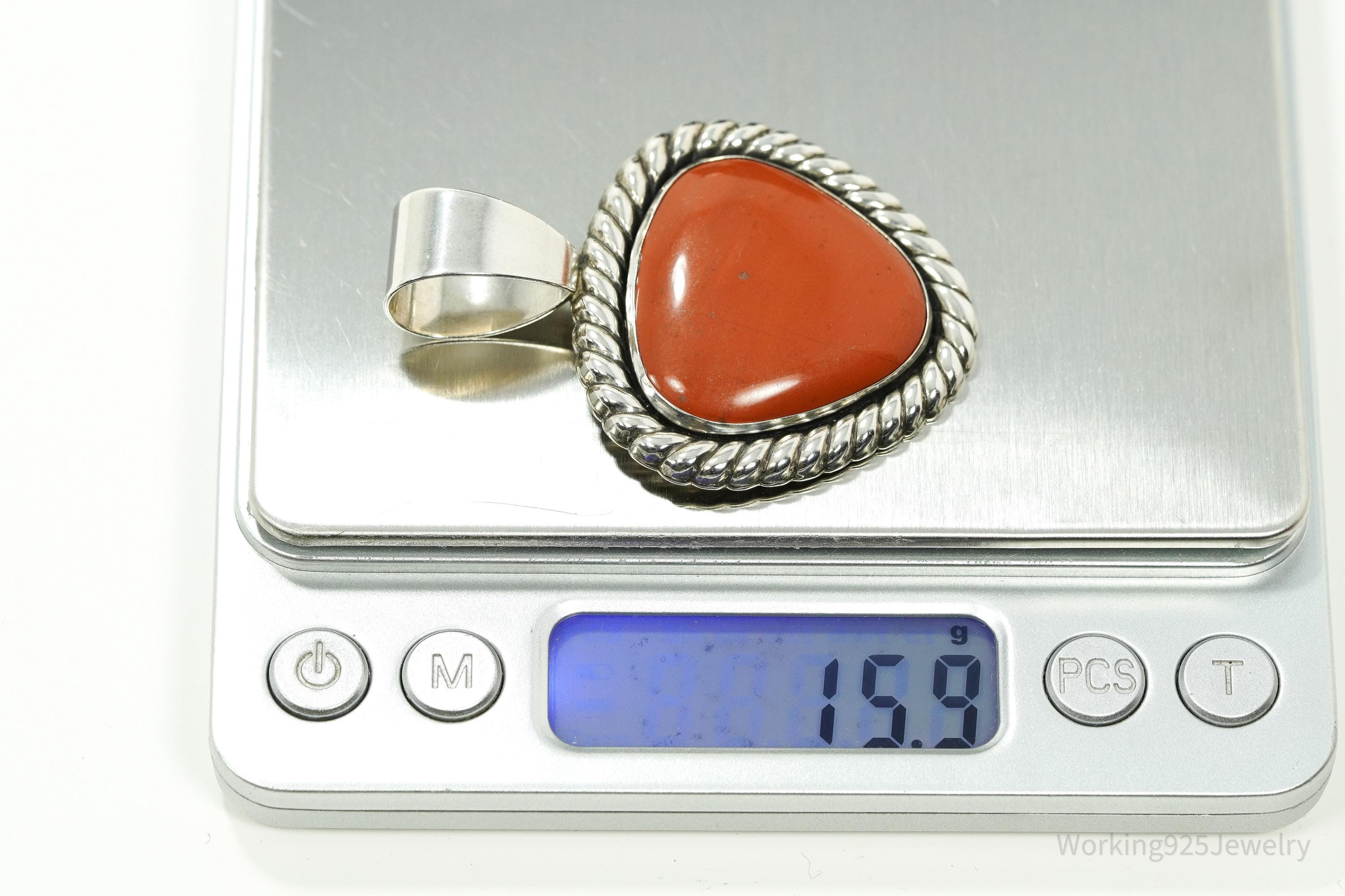 Large Vintage Carolyn Pollack Relios Red Jasper Sterling Silver Pendant