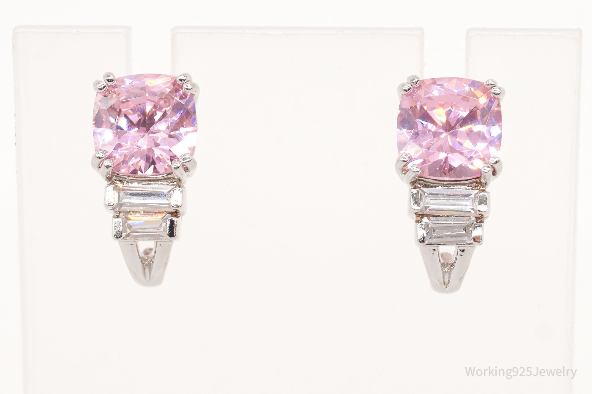 Ross Simons Pink & White Cubic Zirconia Sterling Silver Earrings