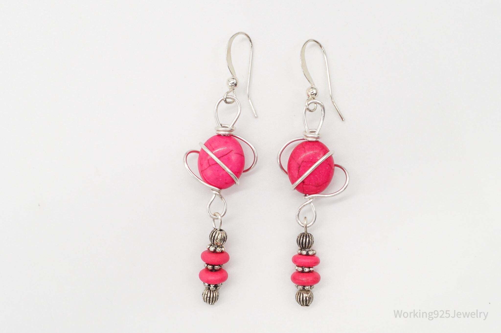 Vintage Pink Howlite Silver Earrings