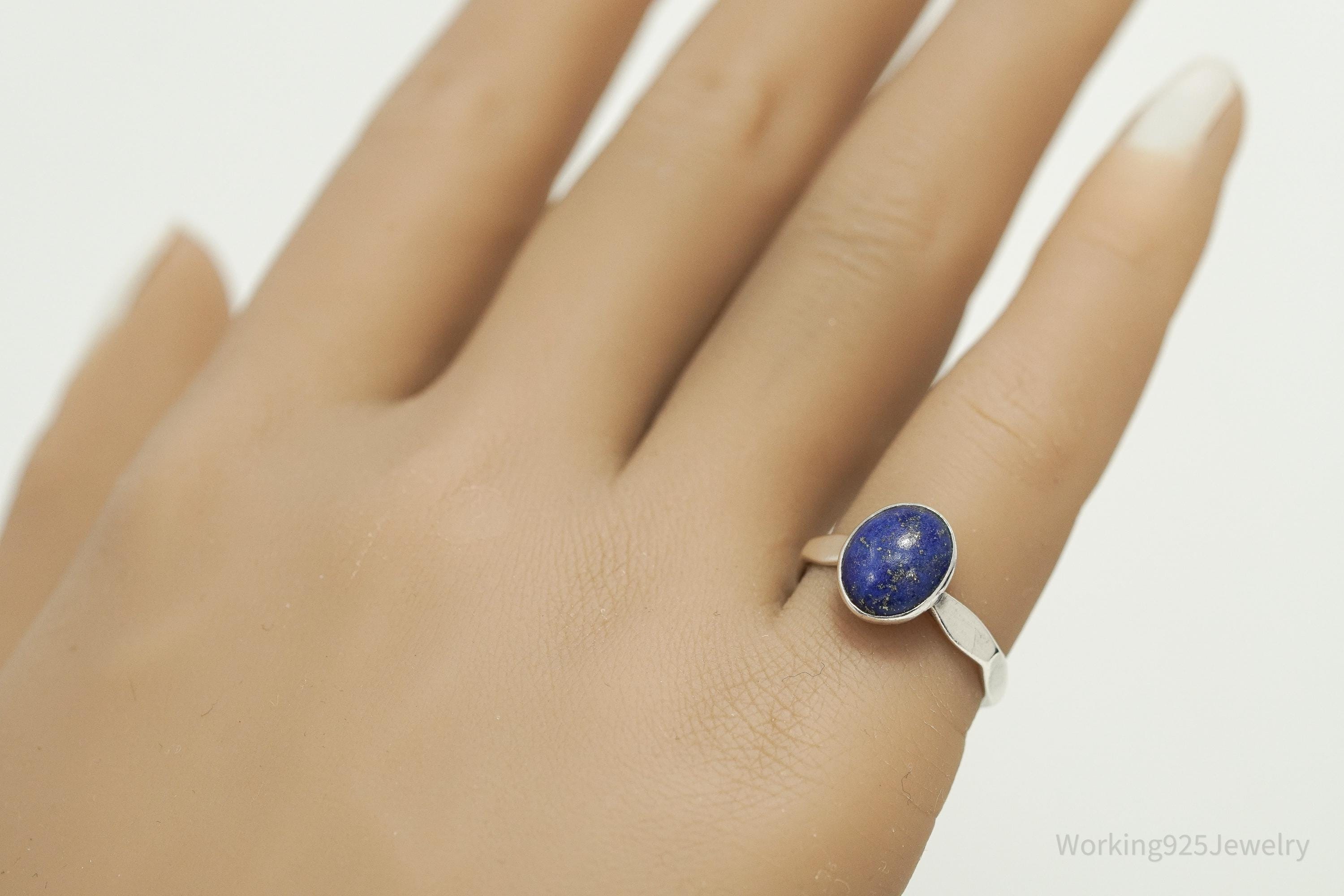 Vintage Blue Lapis Lazuli Silver Ring - Size 6.5