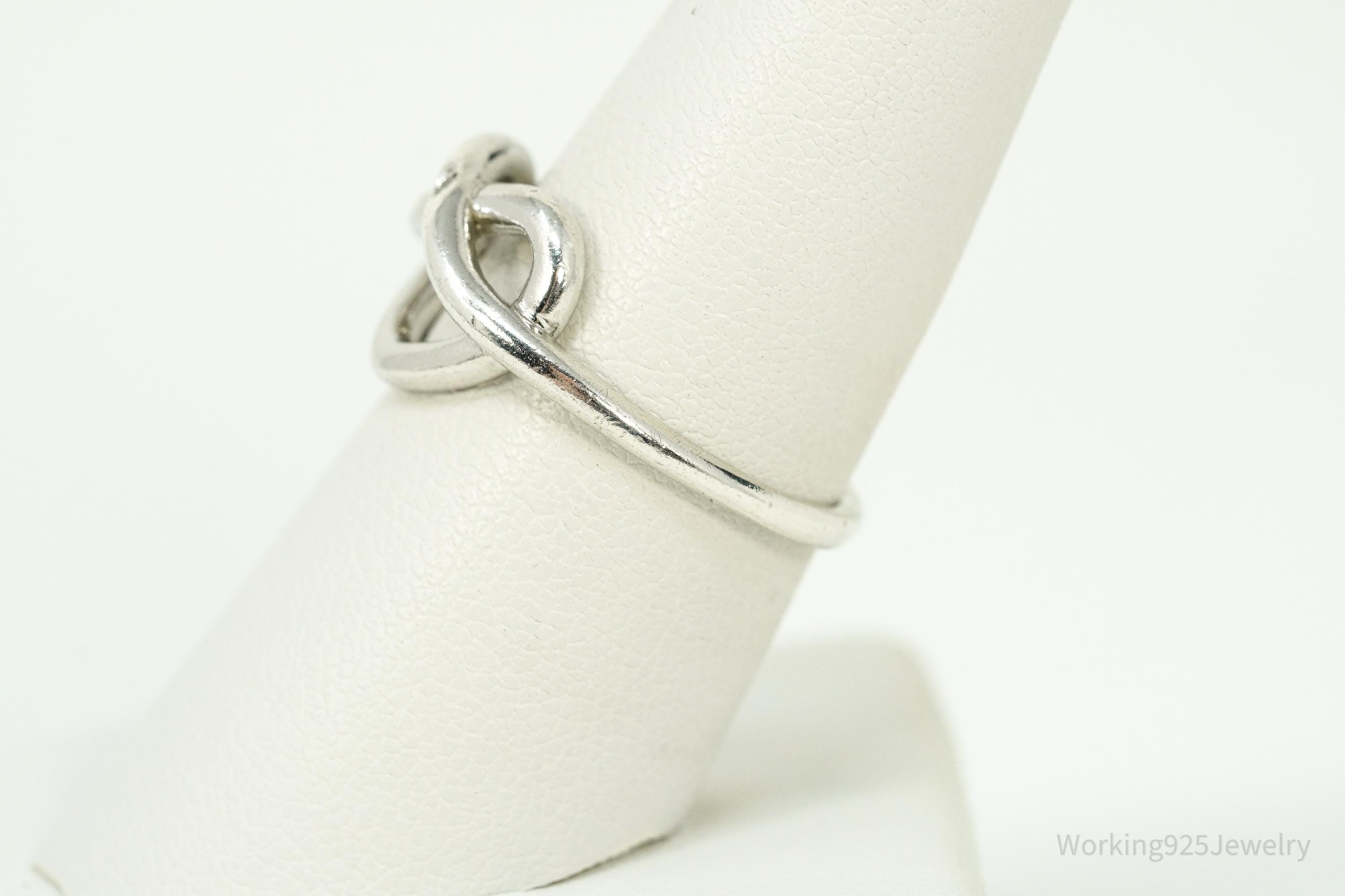 Vintage HDIA Single Diamond Heart Knot Sterling Silver Ring - Size 7.5