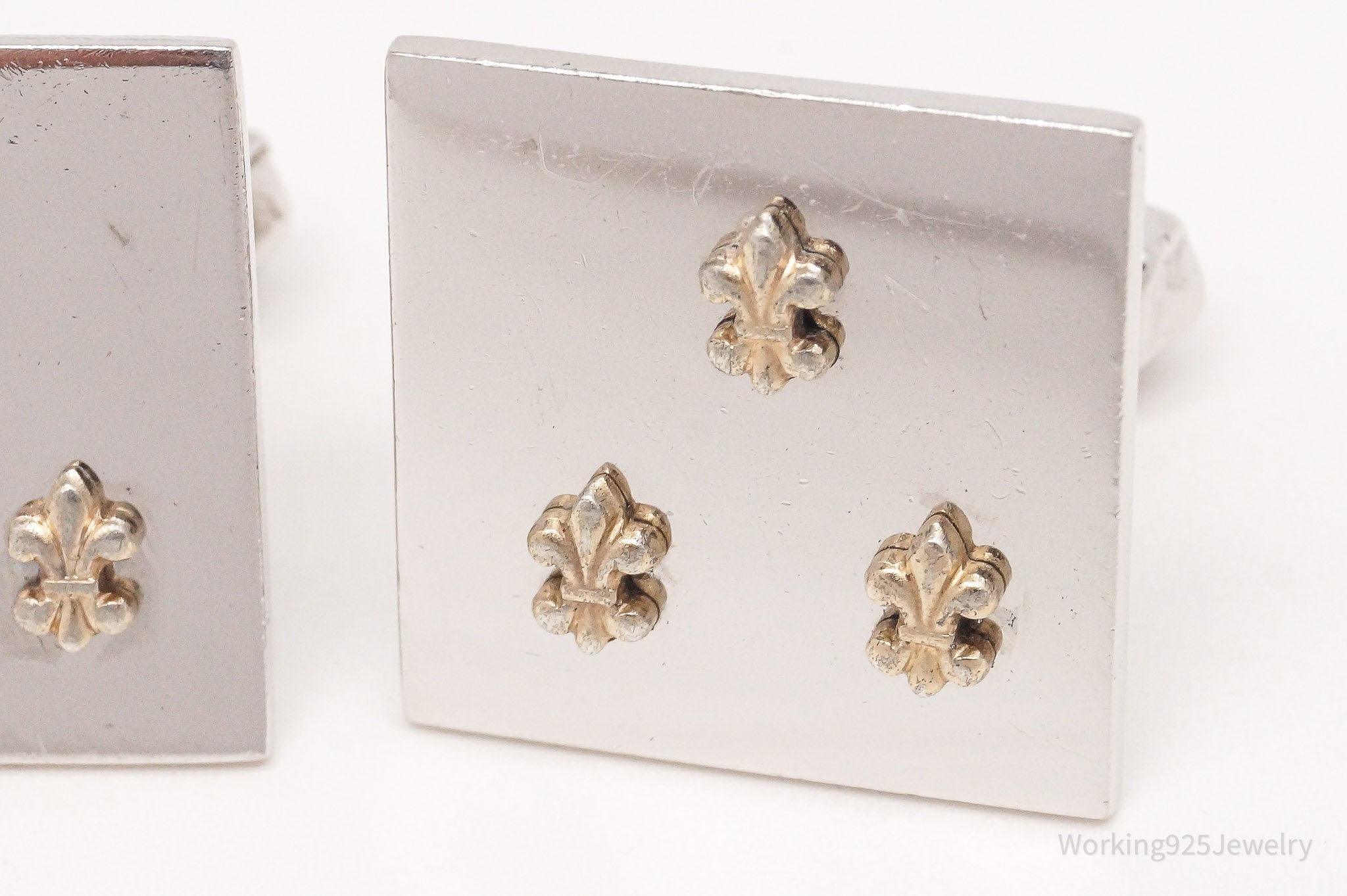 Vintage 1950s Swank Gold Tone Fleur De Lis Sterling Silver Cufflinks