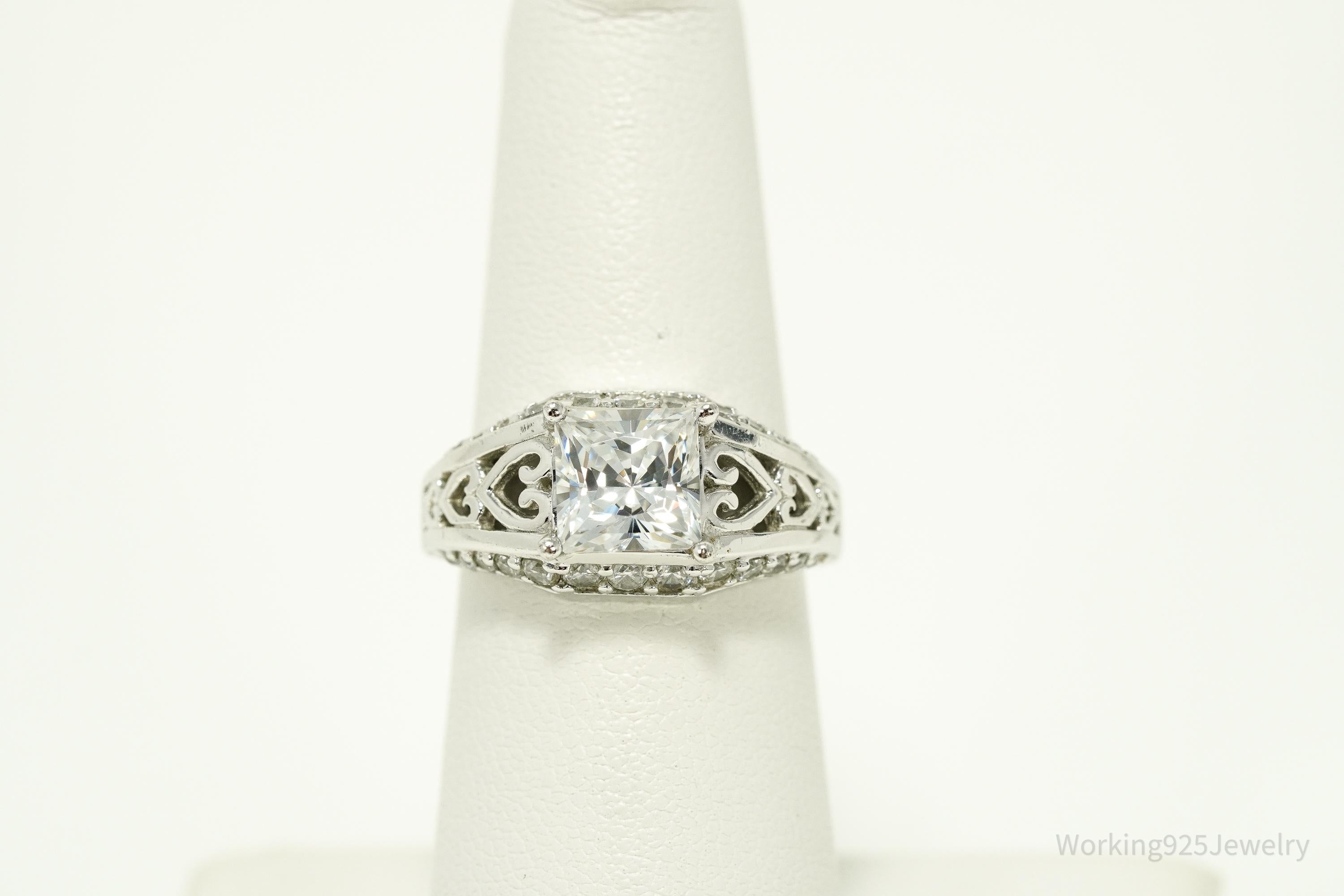 Vintage Diamonique Cubic Zirconia Sterling Silver Ring Size 6.25