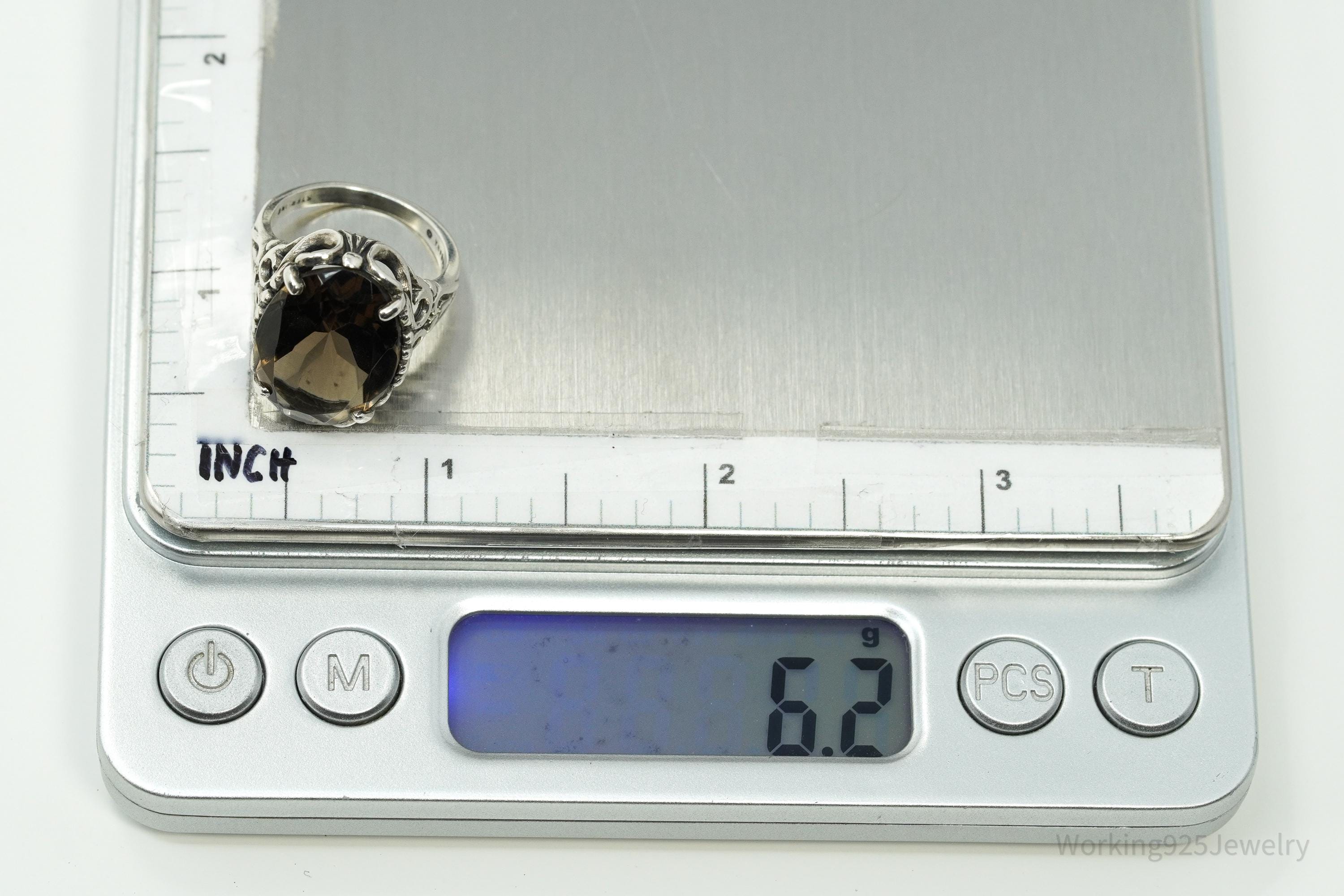 Vintage Kabana Large Smoky Topaz Sterling Silver Ring - Size 5.75