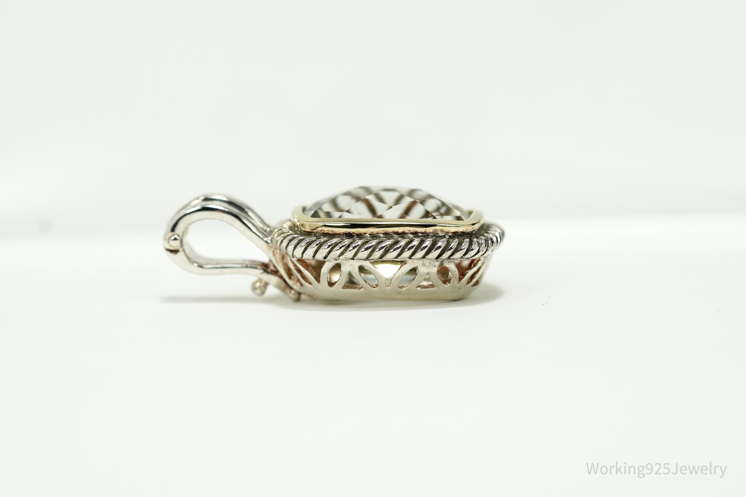 Vintage Prasiolite Gold Vermeil Sterling Silver Necklace Pendant