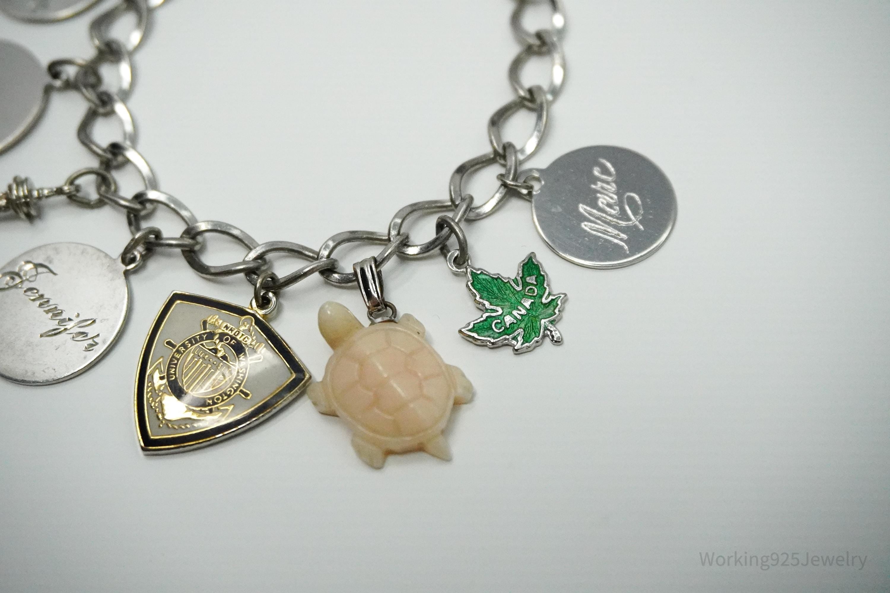 Vintage Sterling Silver Charm Bracelet - 7"