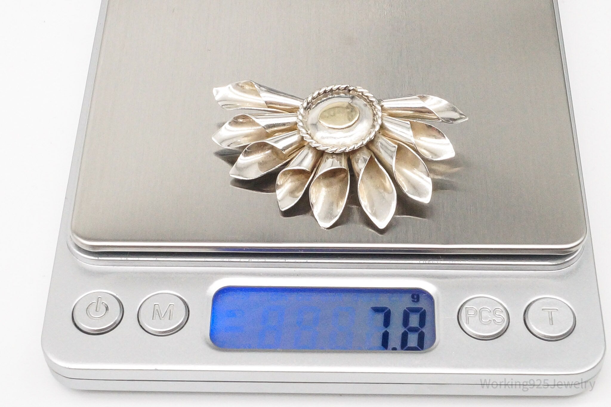 Vintage Modernist Half Flower Style Silver Brooch Pin