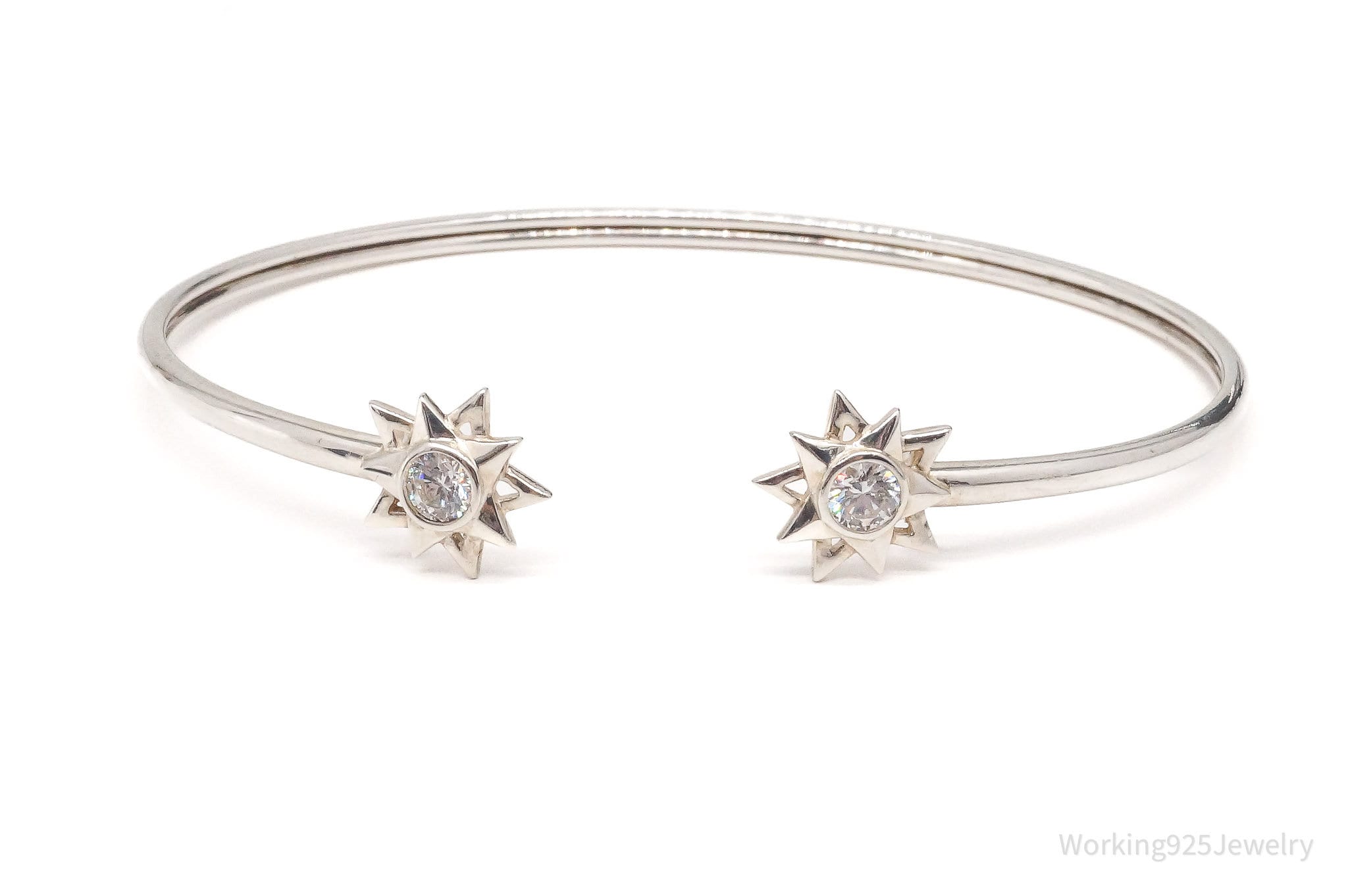 Vintage Cubic Zirconia Stars Sterling Silver Cuff Bracelet