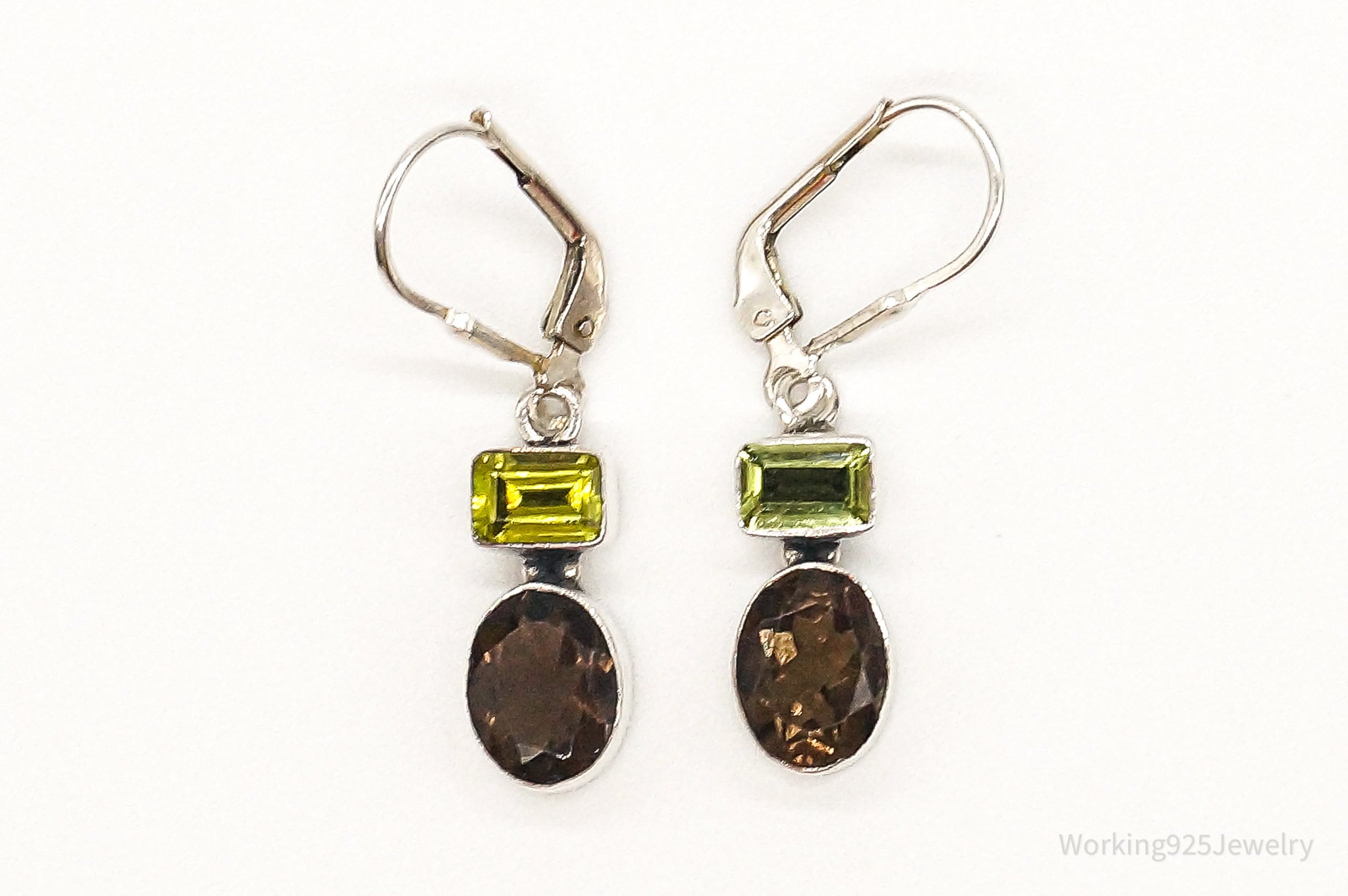 Vintage Smoky Topaz Peridot Sterling Silver Earrings