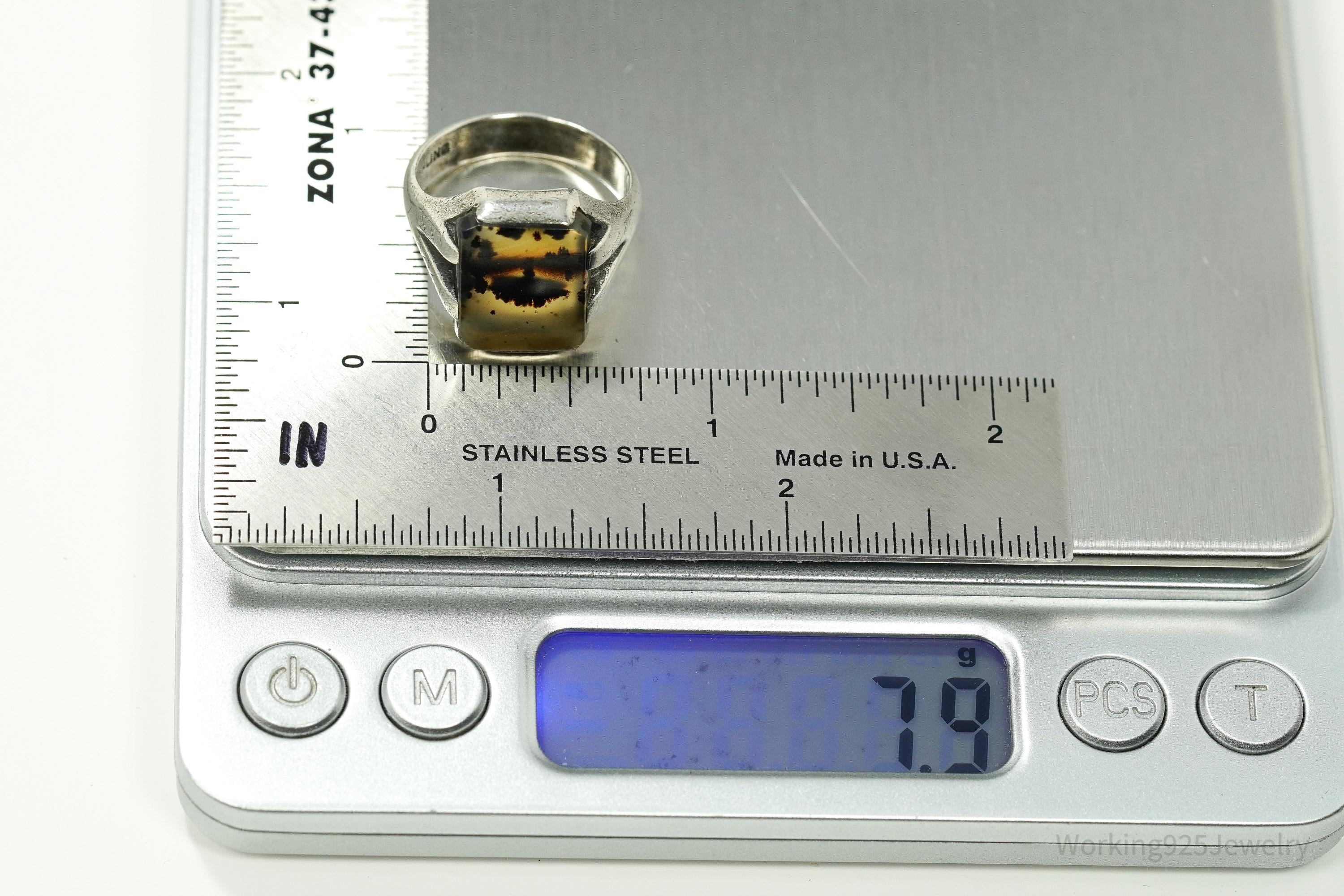 Antique Agate Sterling Silver Ring Size 8.75