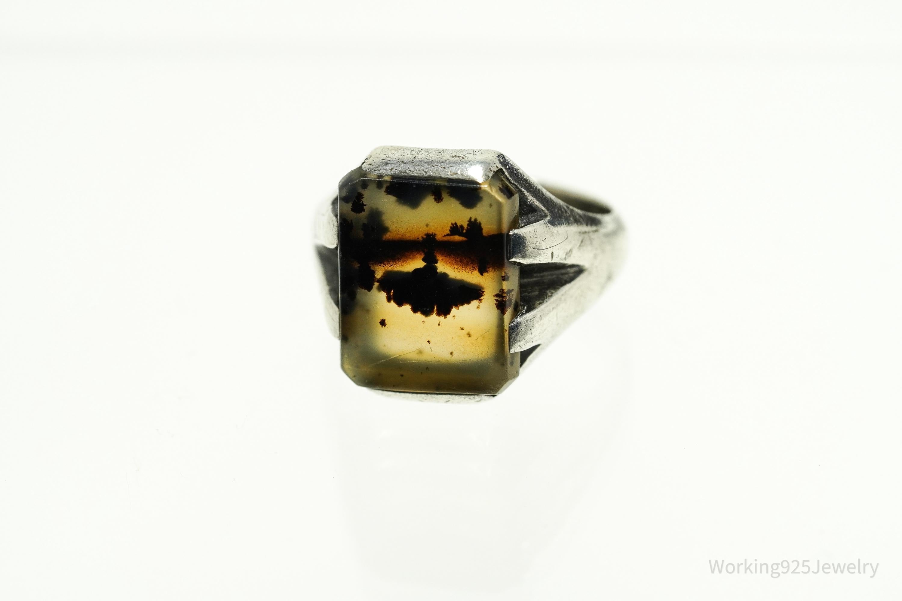 Antique Agate Sterling Silver Ring Size 8.75