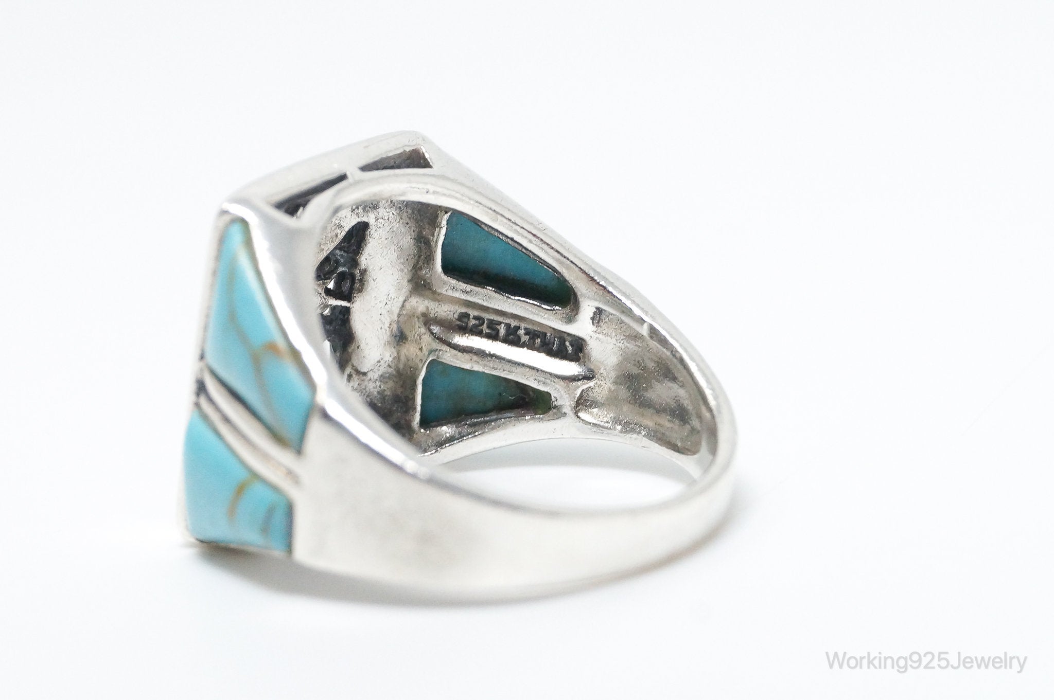 Vintage Thai Designer Turquoise Sterling Silver Ring SZ 7.75