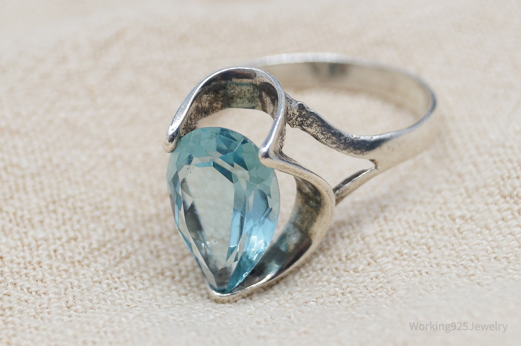 Vintage Blue Topaz Sterling Silver Ring - Size 6.75