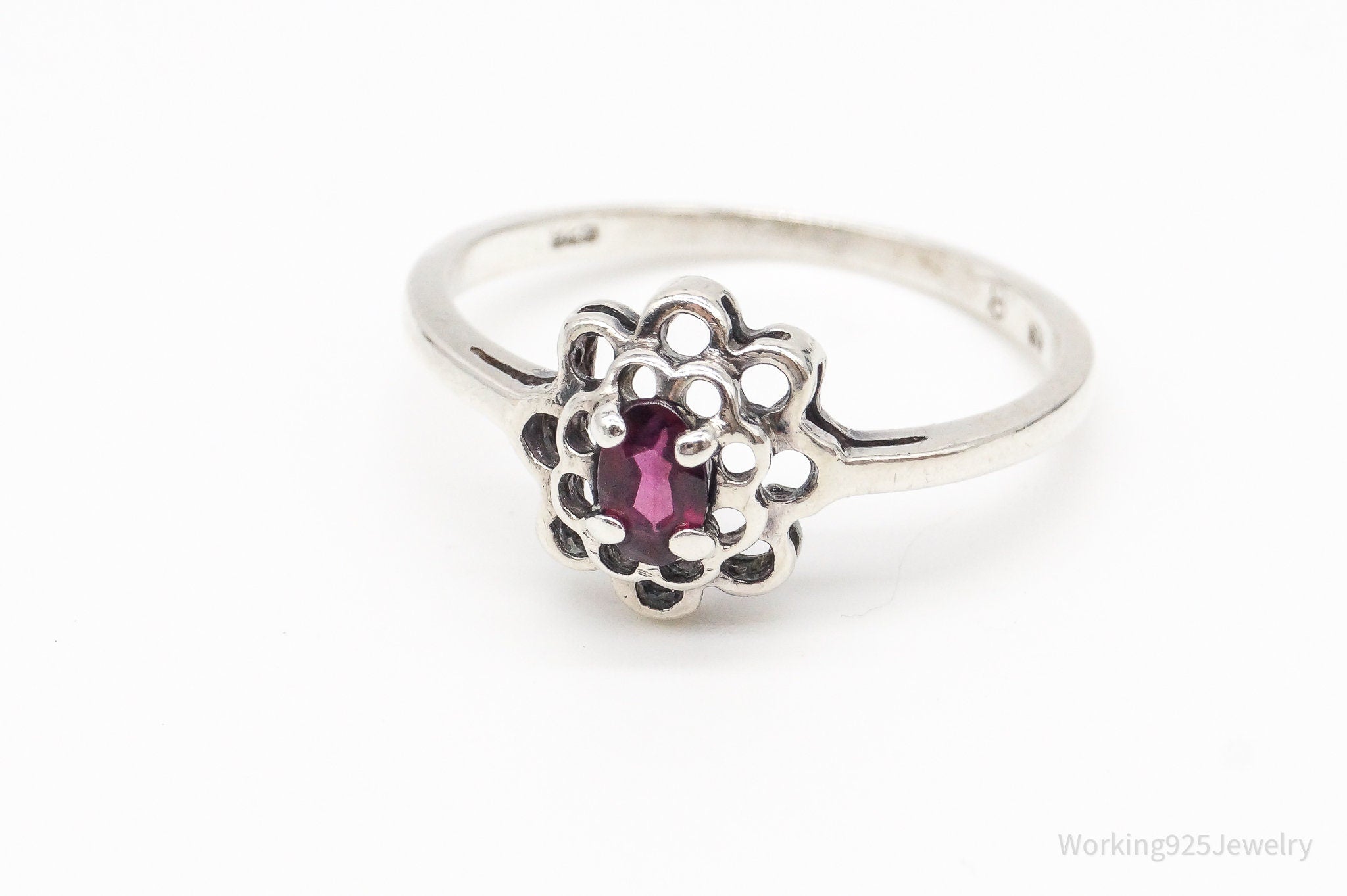 Vintage Rhodolite Garnet Sterling Silver Ring - Size 8.25